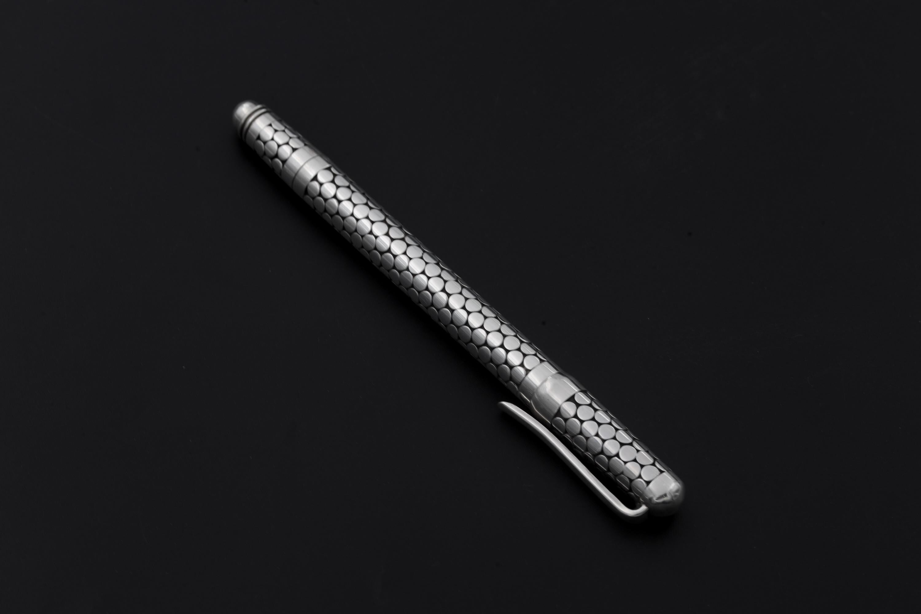 Sterling Silver Pen: Handmade Round Motif, High Shine Oxidized Detail, 13cm Luxury Writing Tool