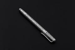 Sterling Silver Pen: Handmade Round Motif, High Shine Oxidized Detail, 13cm Luxury Writing Tool