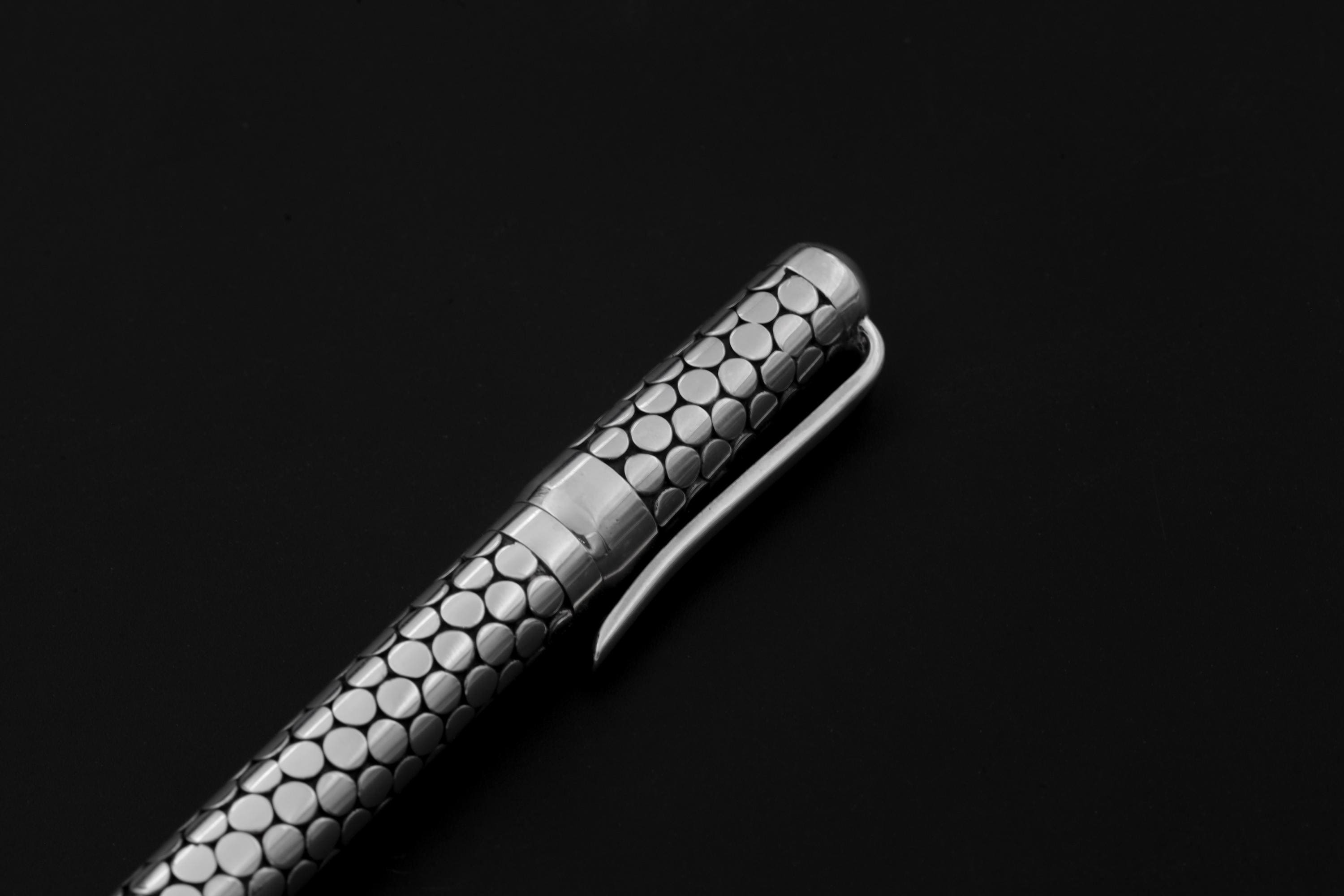 Sterling Silver Pen: Handmade Round Motif, High Shine Oxidized Detail, 13cm Luxury Writing Tool