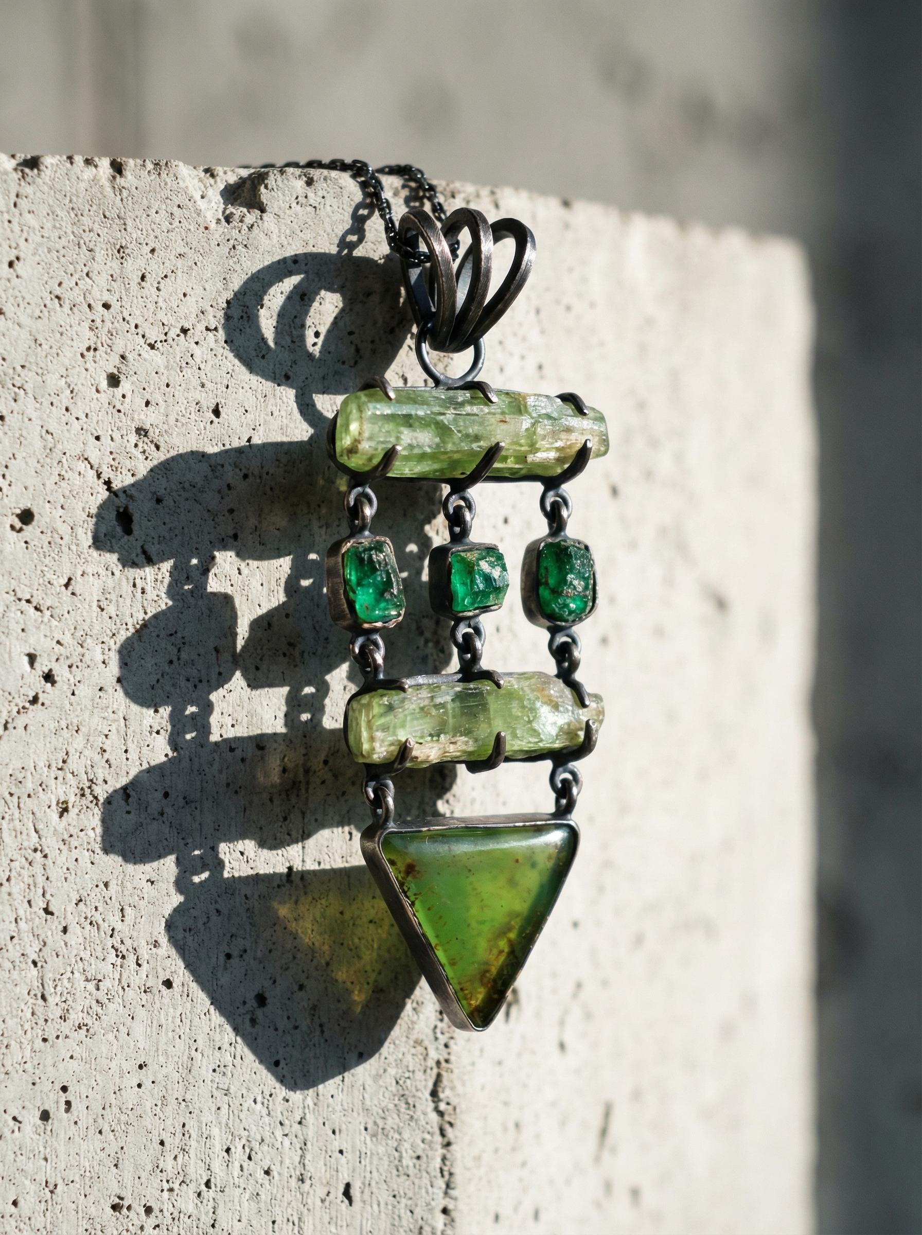 Heart Symphony: Green Kyanite, Australian Emerald, and Chrysoprase - Sterling Silver Pendant