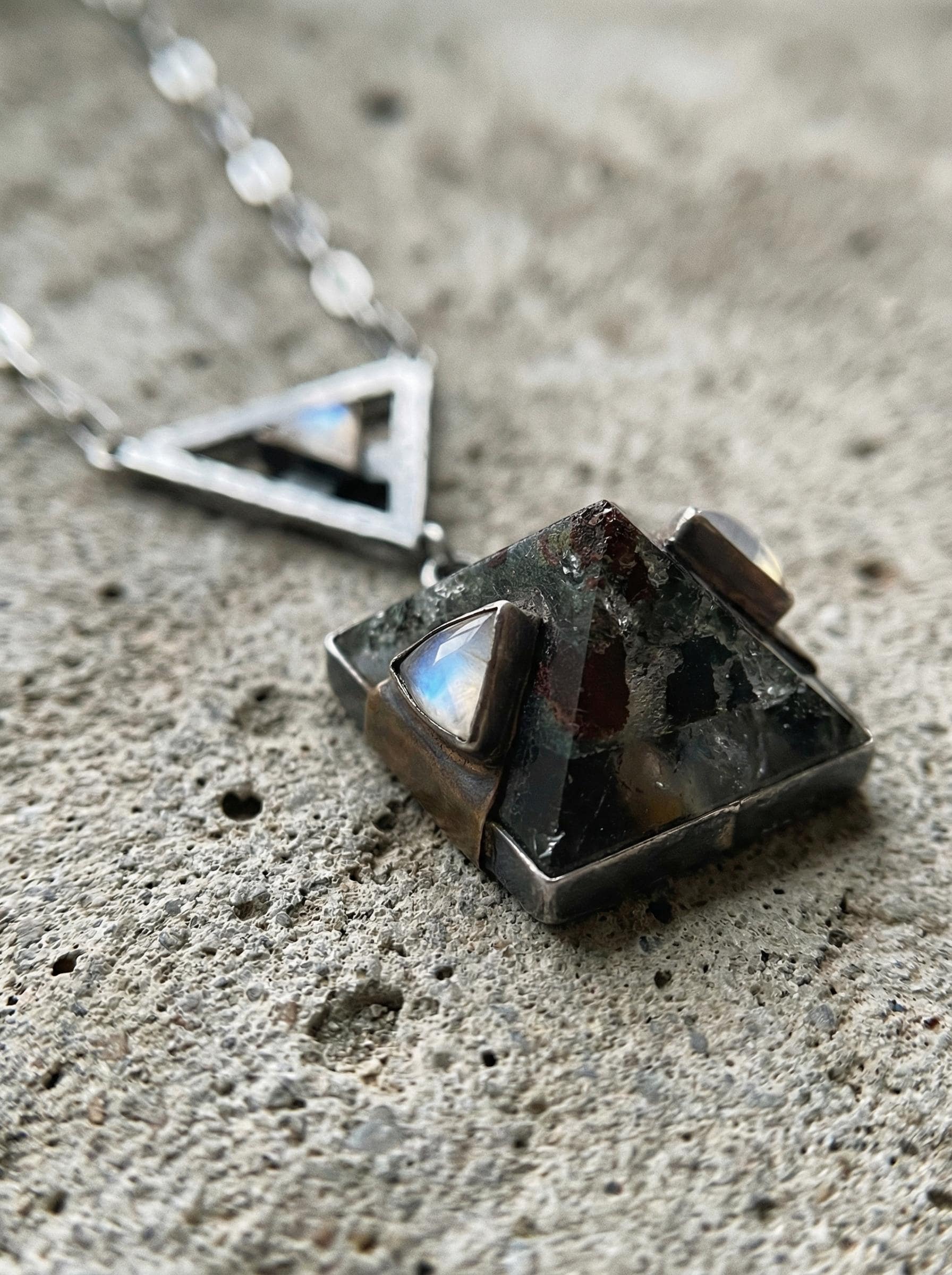 Oxidized Sterling Silver Moonstone & Chlorite Quartz Necklace