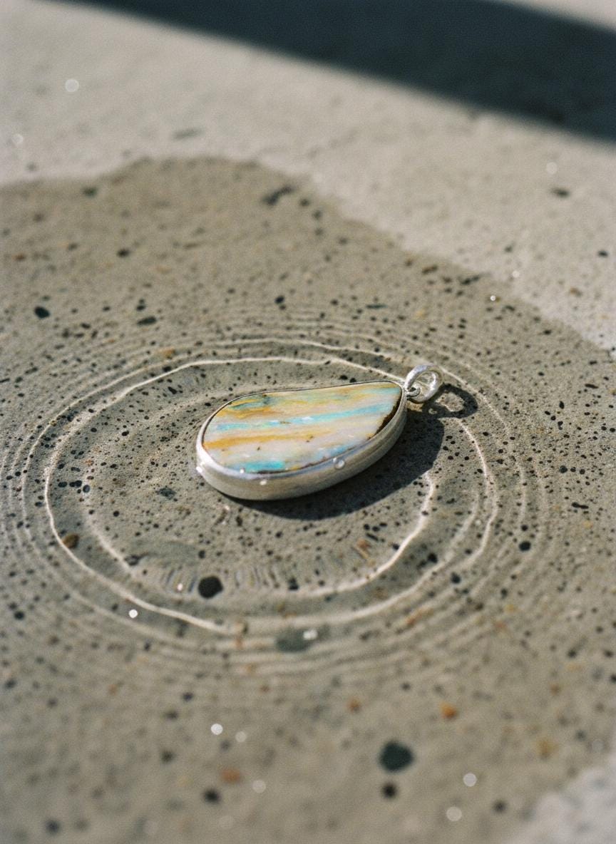 Boulder Opal Pendant: Freeform Gemstone, Textured Sterling Silver