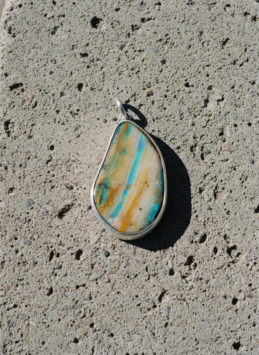 Lightning Ridge Boulder Opal Pendant 925 Sterling Silver Open Back Bezel October Birthstone Crown Chakra Gift