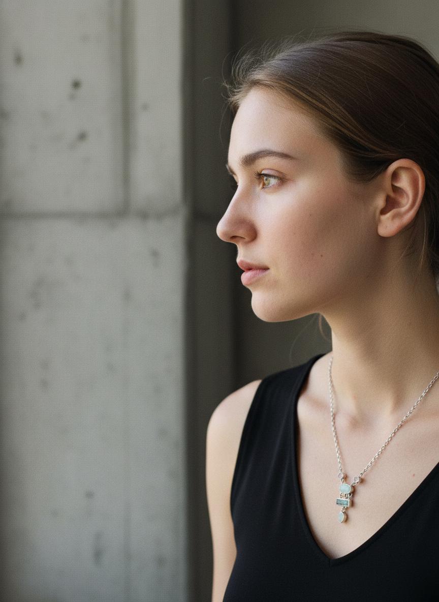 Opal, Rose Quartz & Moonstone Necklace: Sterling Silver Gemstone Pendant