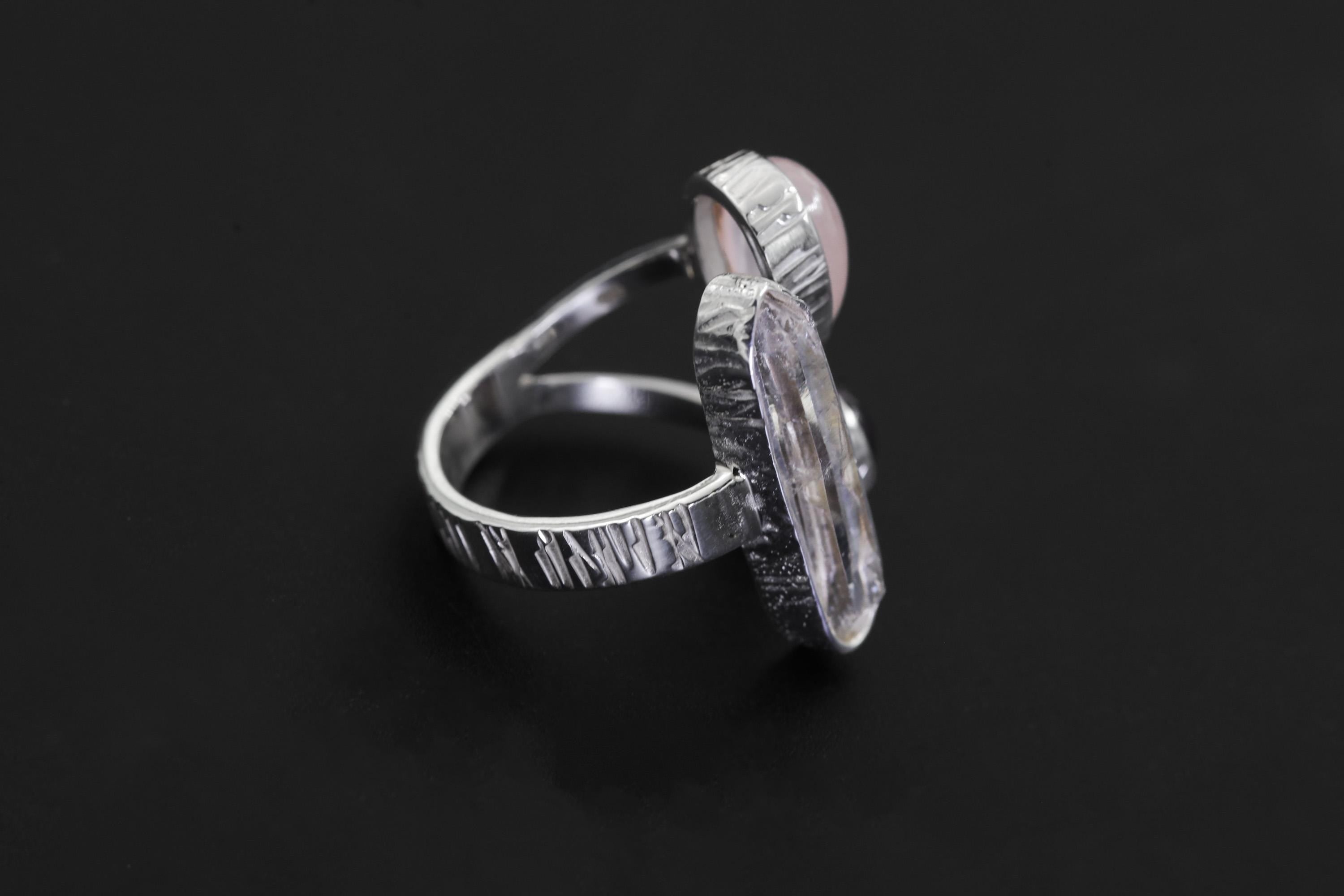 Himalayan Quartz Amethyst Rose Quartz Ring 925 Sterling Silver Adjustable Third Eye Heart Crown Chakra Gift