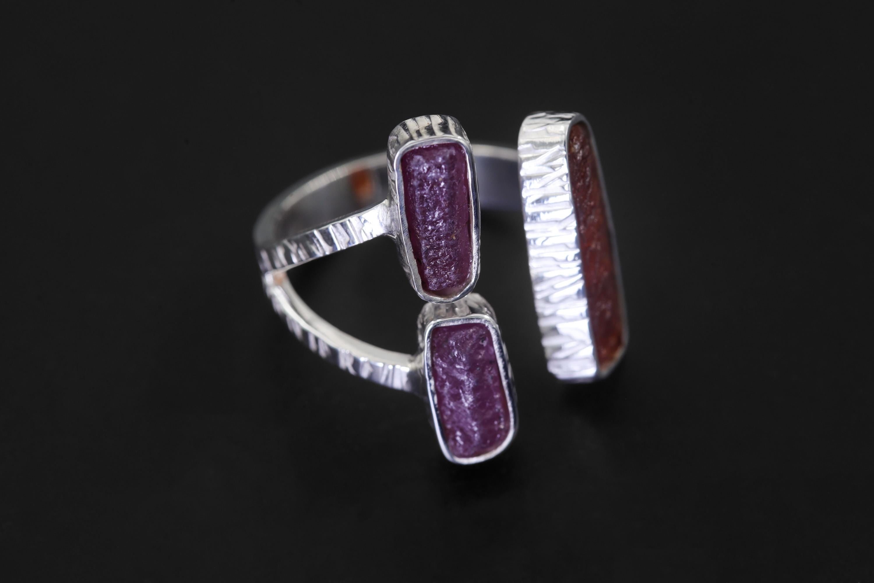 Red Kyanite Ruby Ring 925 Silver Adjustable Open Multi Stone Statement Jewelry