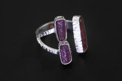 Red Kyanite Ruby Ring 925 Silver Adjustable Open Multi Stone Statement Jewelry