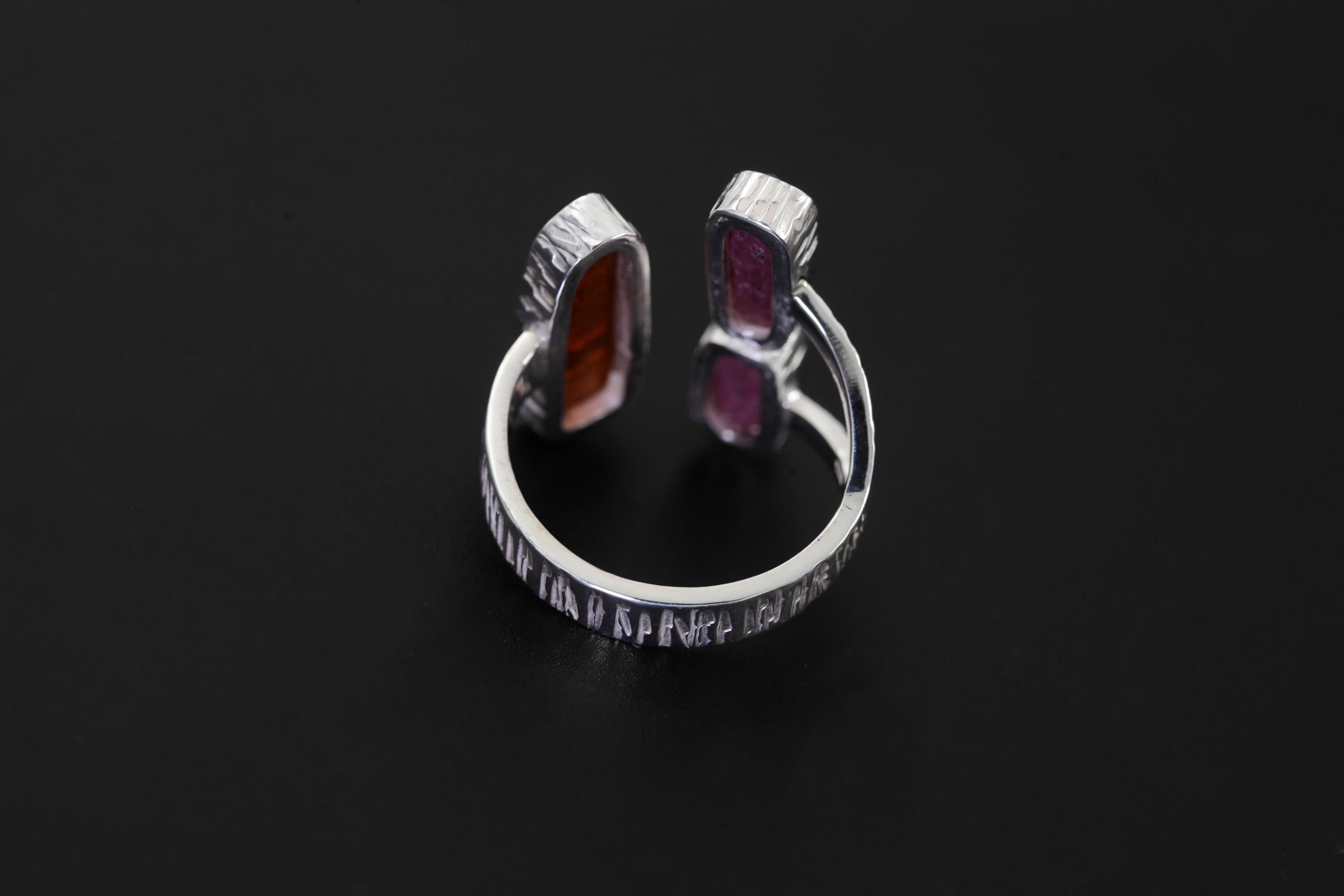 Red Kyanite Ruby Ring 925 Silver Adjustable Open Multi Stone Statement Jewelry