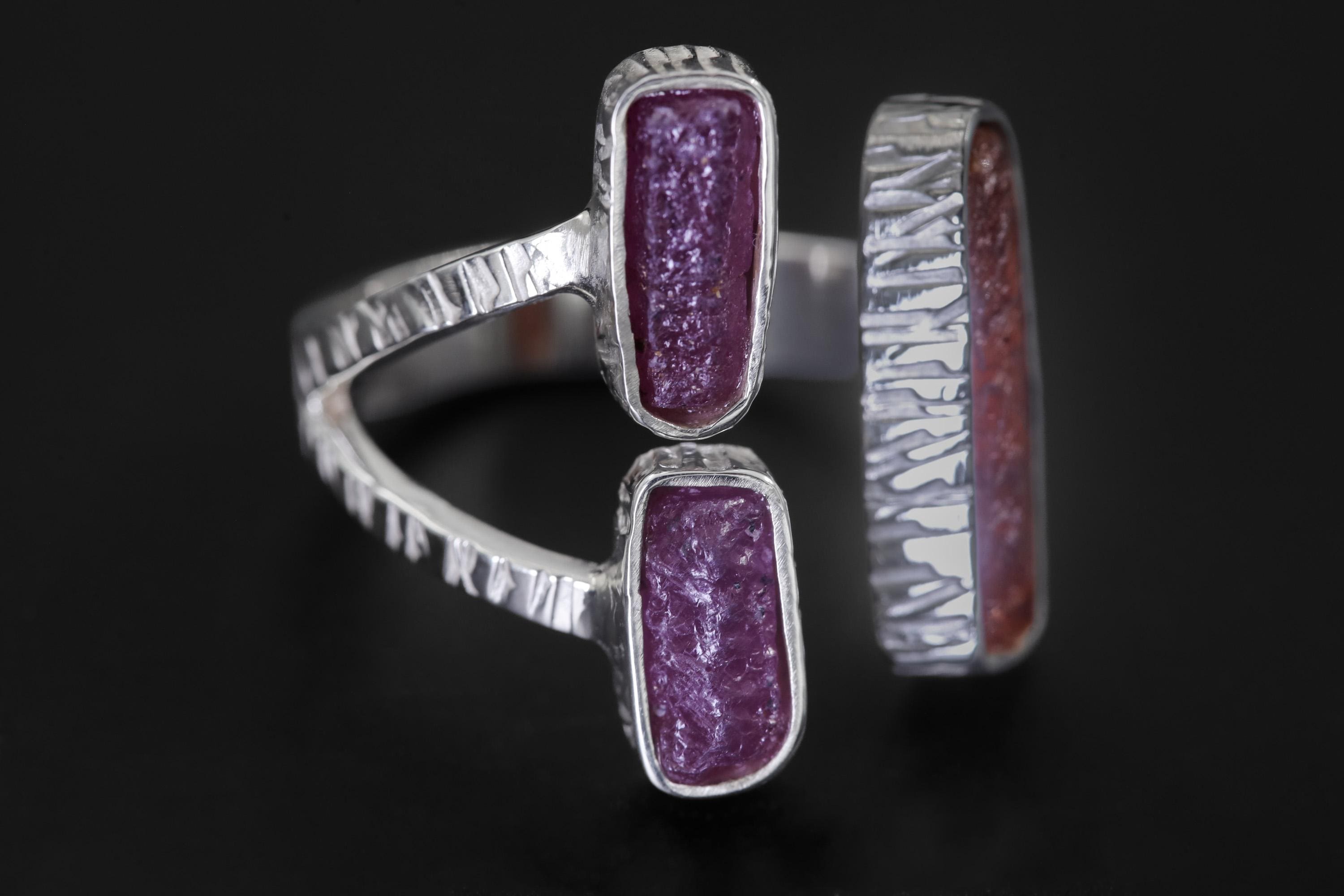 Red Kyanite Ruby Ring 925 Silver Adjustable Open Multi Stone Statement Jewelry