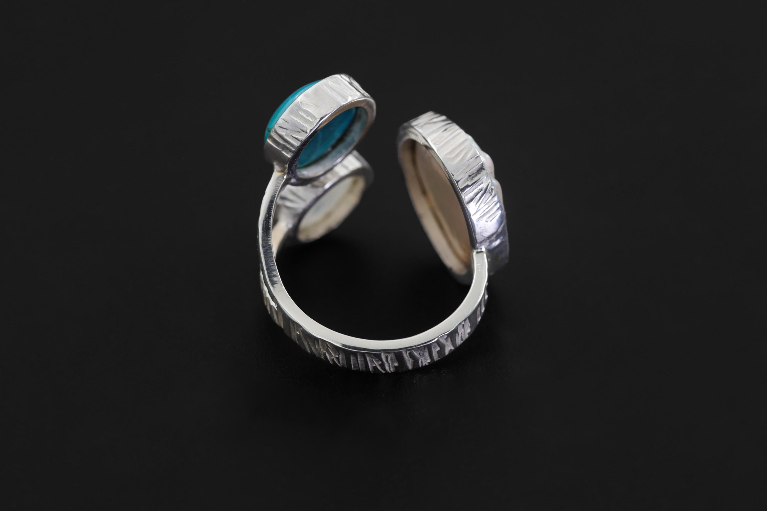 Pearl Larimar Blue Moonstone Multi Stone Ring 925 Sterling Silver Adjustable Open Band Jewelry