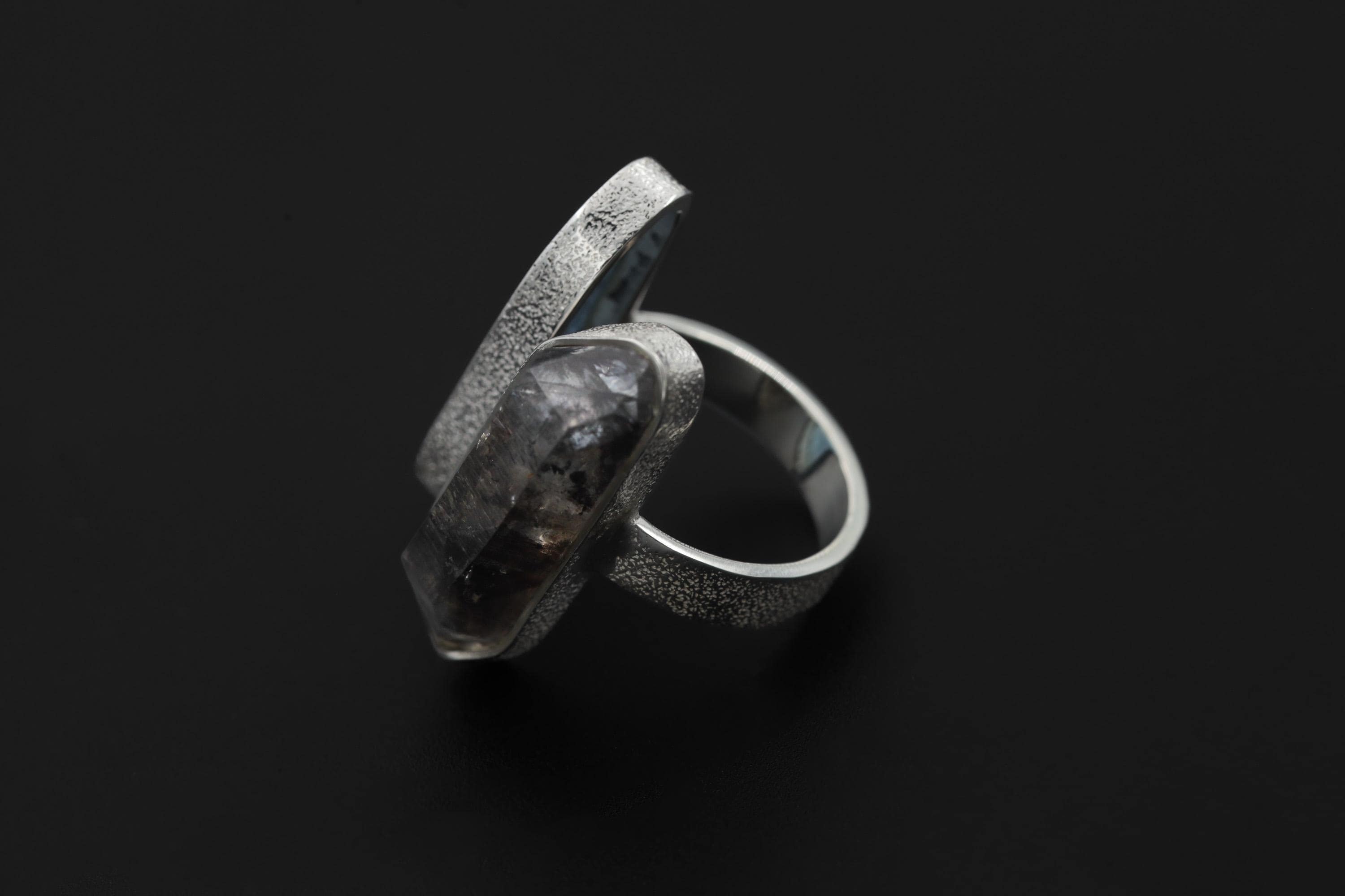 Morella Smoky Quartz Aquamarine Ring 925 Sterling Silver Adjustable Organic Textured Band Root Throat Chakra Gift