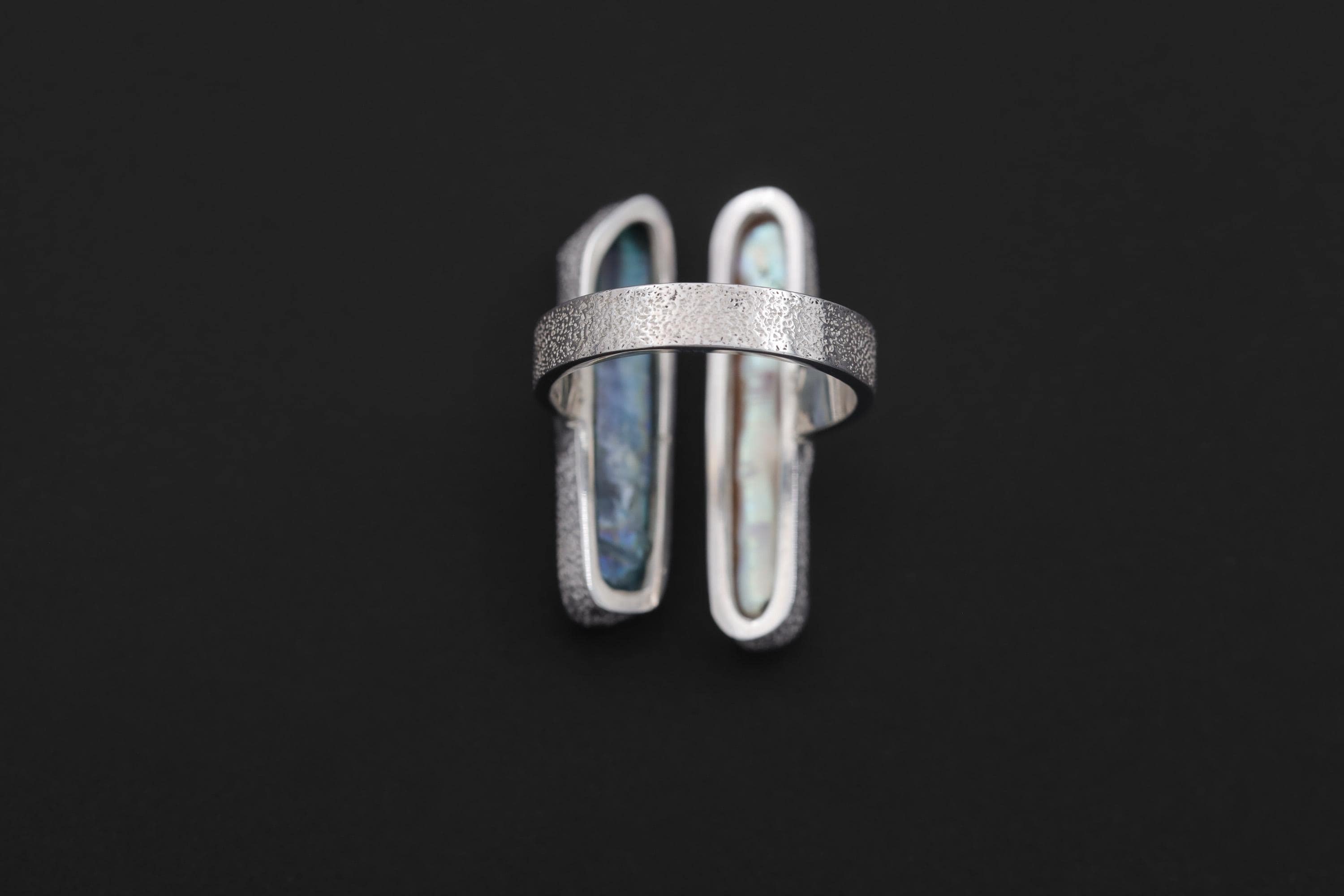 Pearl Aqua Aura Quartz Ring 925 Silver Adjustable Open Ring Organic Texture Statement Jewelry