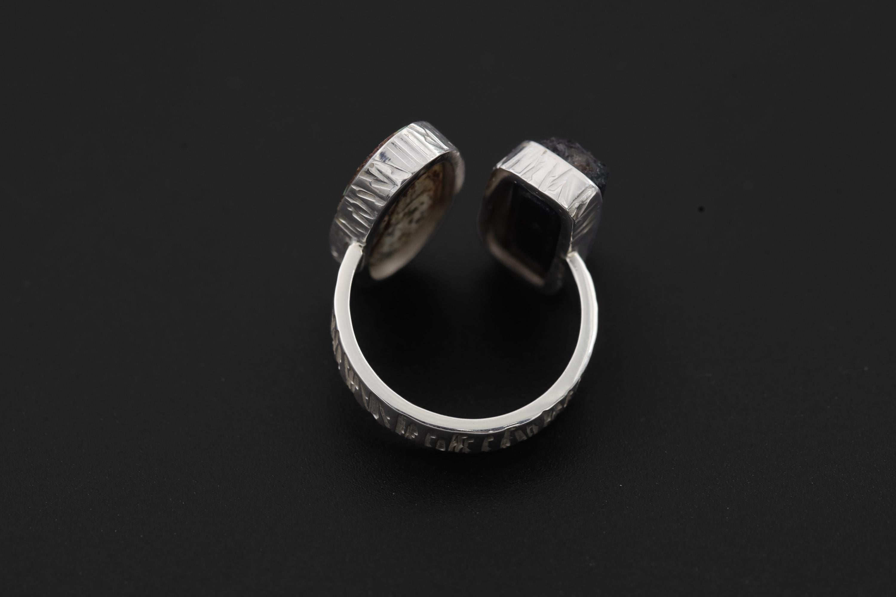 Turquoise Black Tourmaline Ring Sterling Silver Open Band Grounding Communication Crystal Jewelry Gift