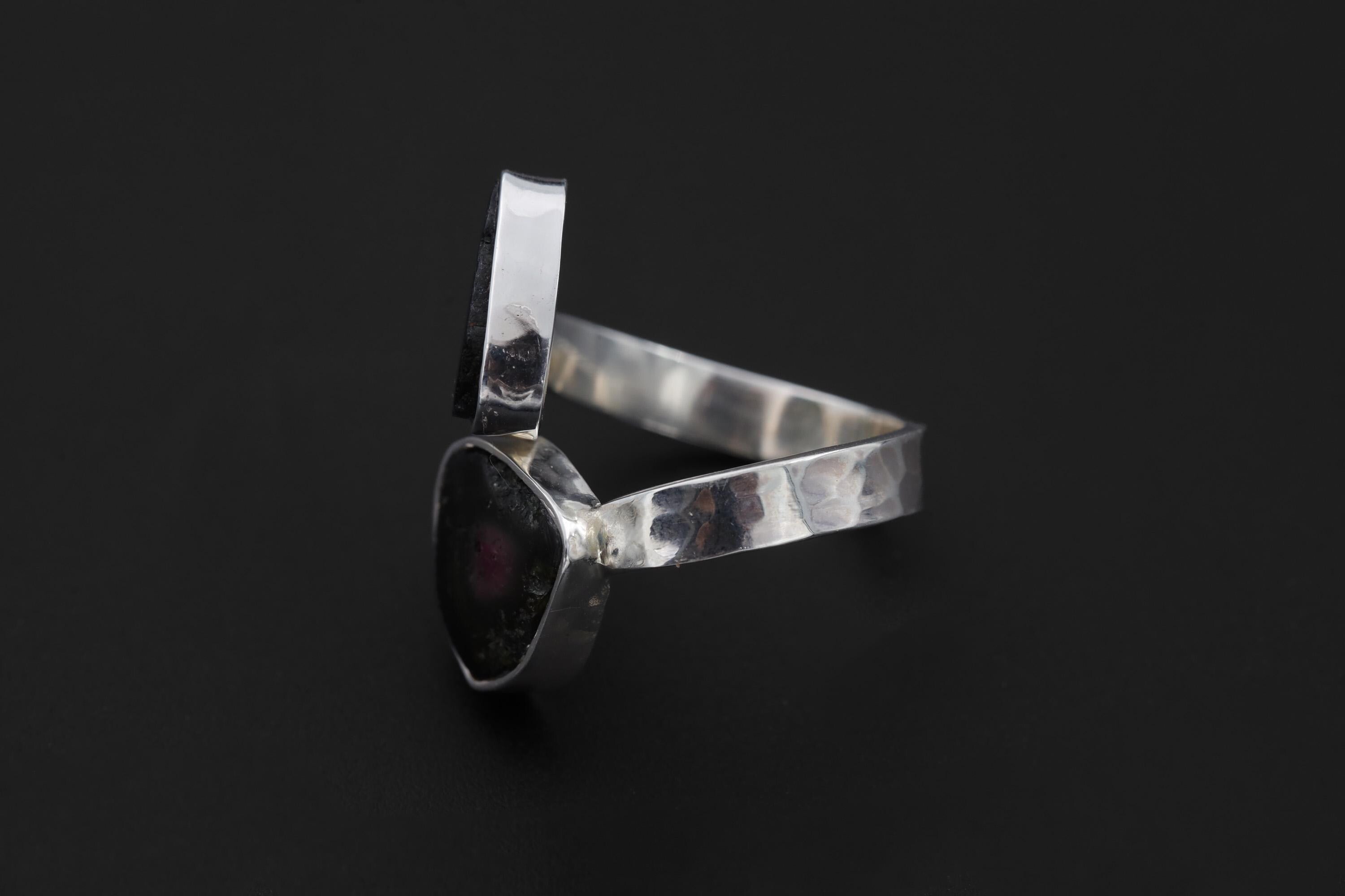 Dual Tourmaline Ring, 925 Sterling Silver Adjustable Open Band
