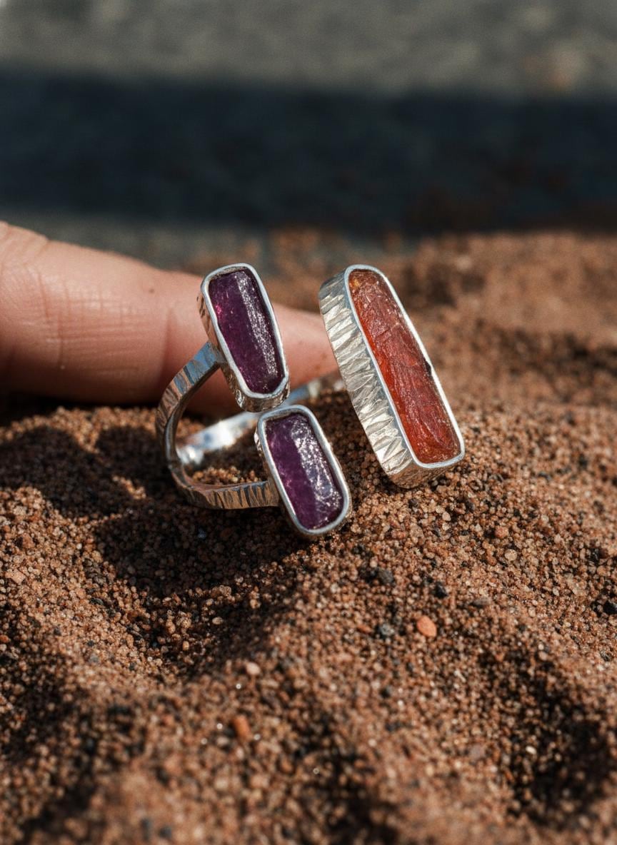 Red Kyanite Ruby Ring 925 Silver Adjustable Open Multi Stone Statement Jewelry