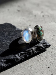 Blue Moonstone Turquoise Ring 925 Sterling Silver Adjustable Hammered Band Third Eye Throat Chakra Gift