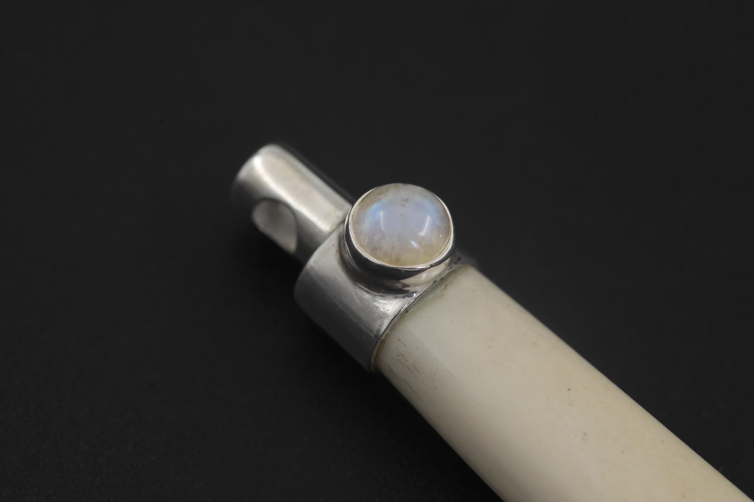 Blue Moonstone Bone Spoon Pendant Sterling Silver 925 Handmade Ritual Jewelry Lunar Necklace Crown Chakra Gift