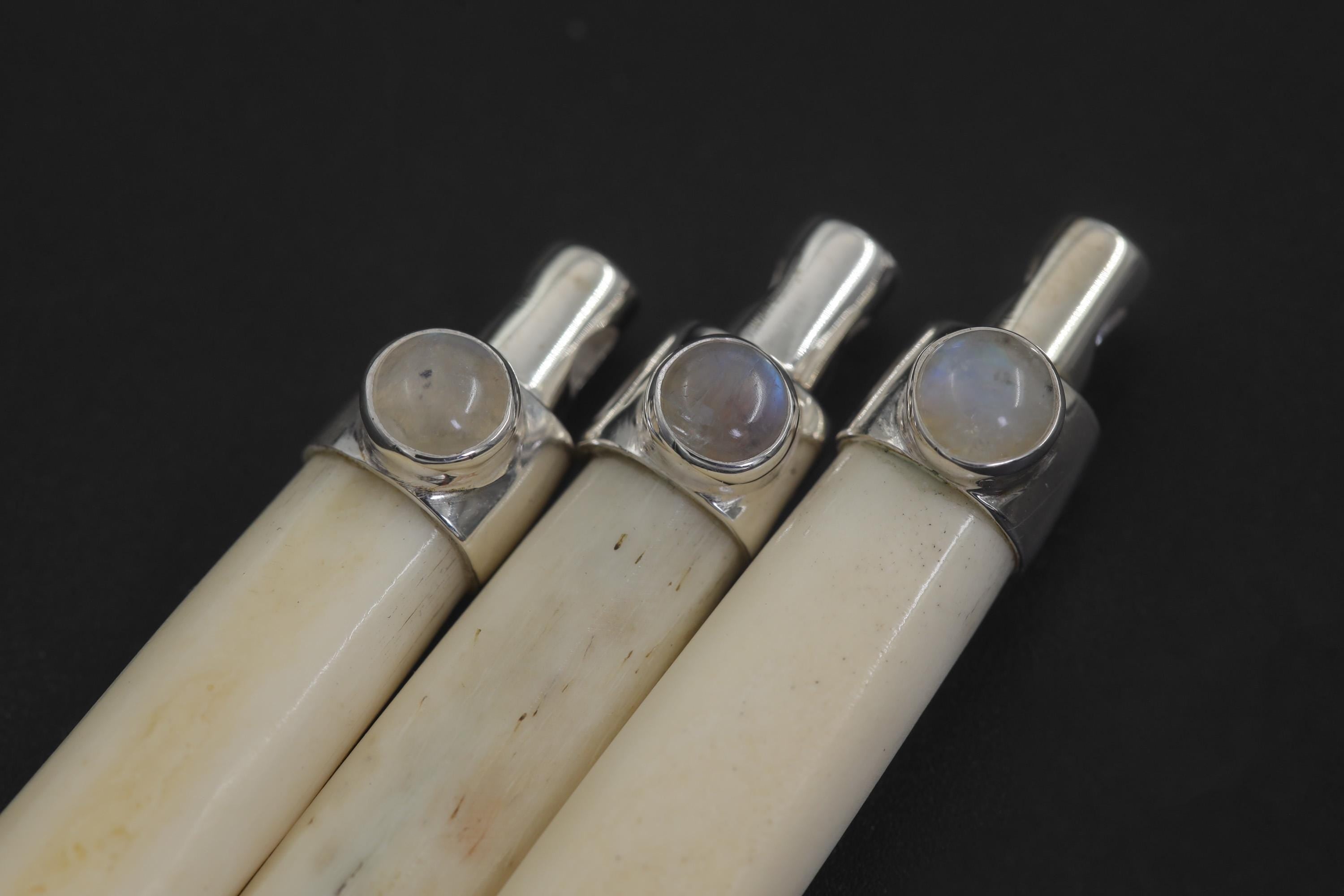 Blue Moonstone Bone Spoon Pendant Sterling Silver 925 Handmade Ritual Jewelry Lunar Necklace Crown Chakra Gift
