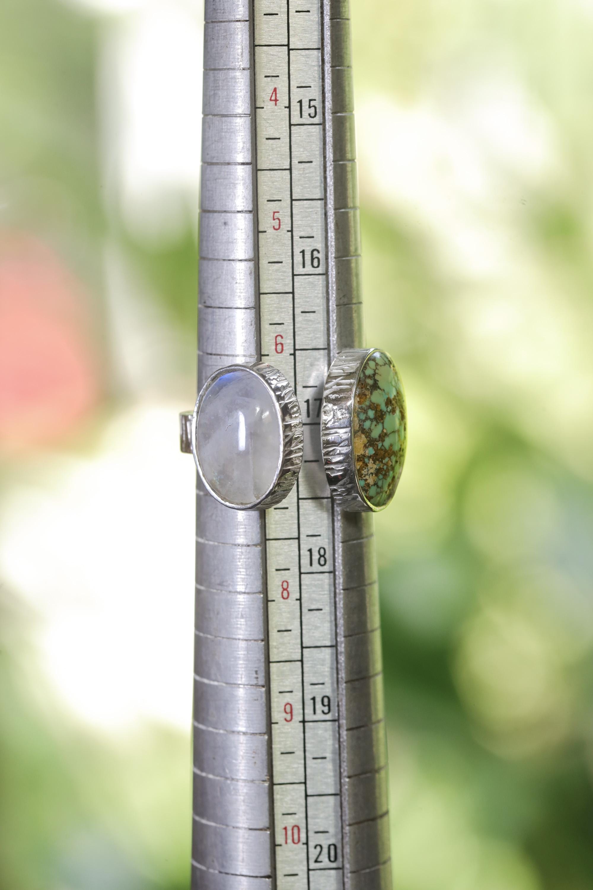 Blue Moonstone Turquoise Ring 925 Sterling Silver Adjustable Hammered Band Third Eye Throat Chakra Gift