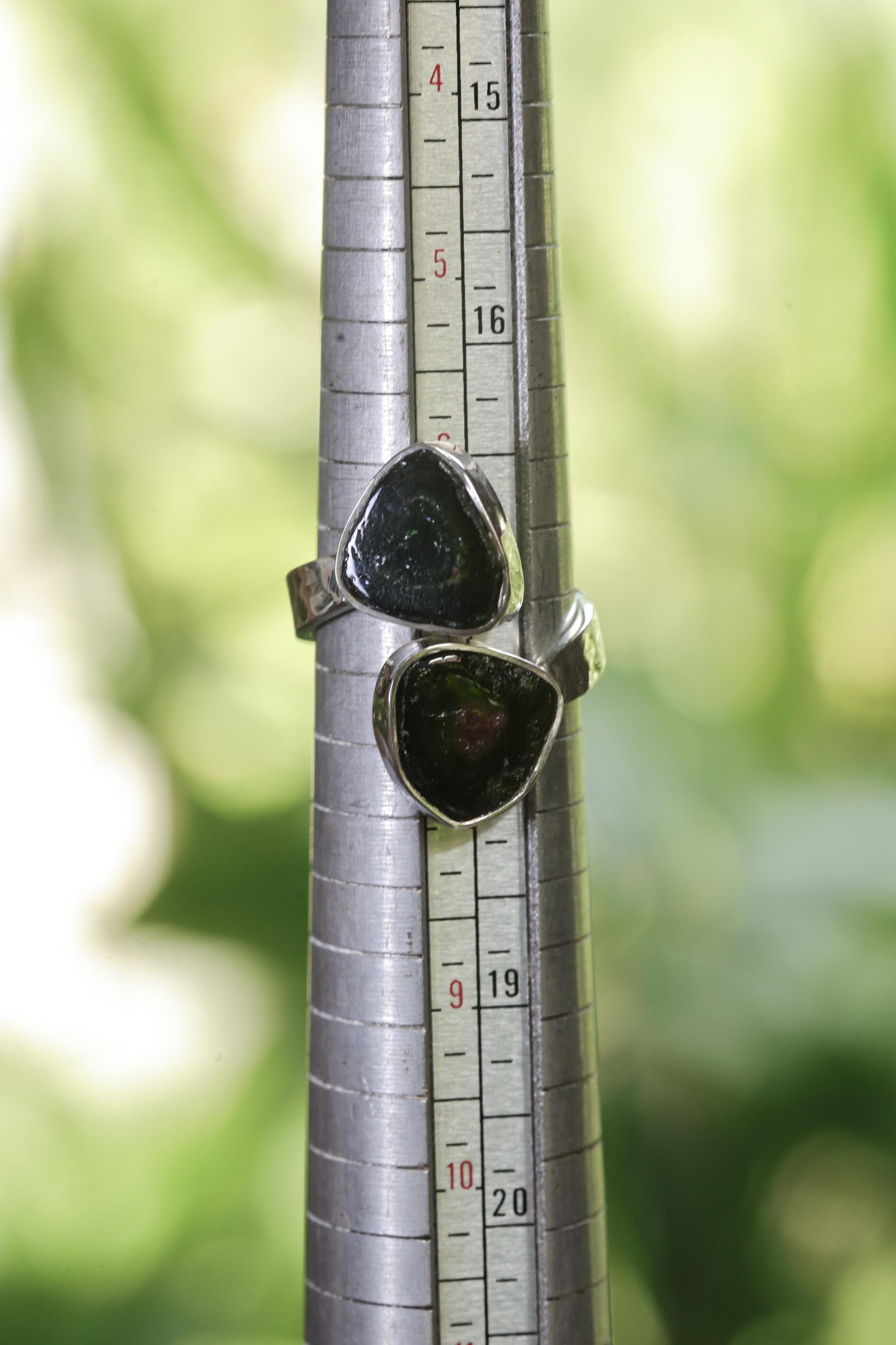 Dual Tourmaline Ring, 925 Sterling Silver Adjustable Open Band
