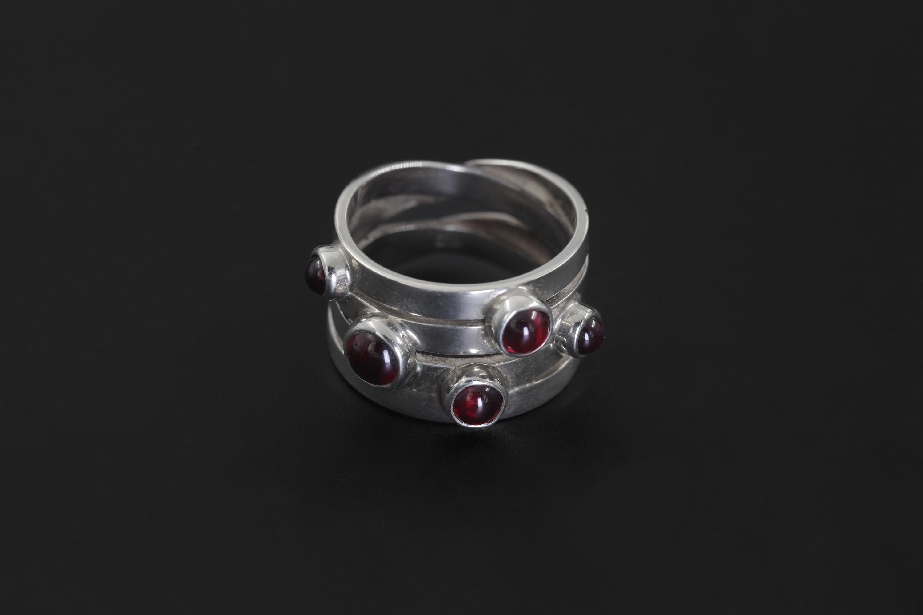 Red Garnet Silver Ring 925 Five Round Cabochon Stones High Shine Band Root Chakra Talisman Jewelry Gift Size 6 US