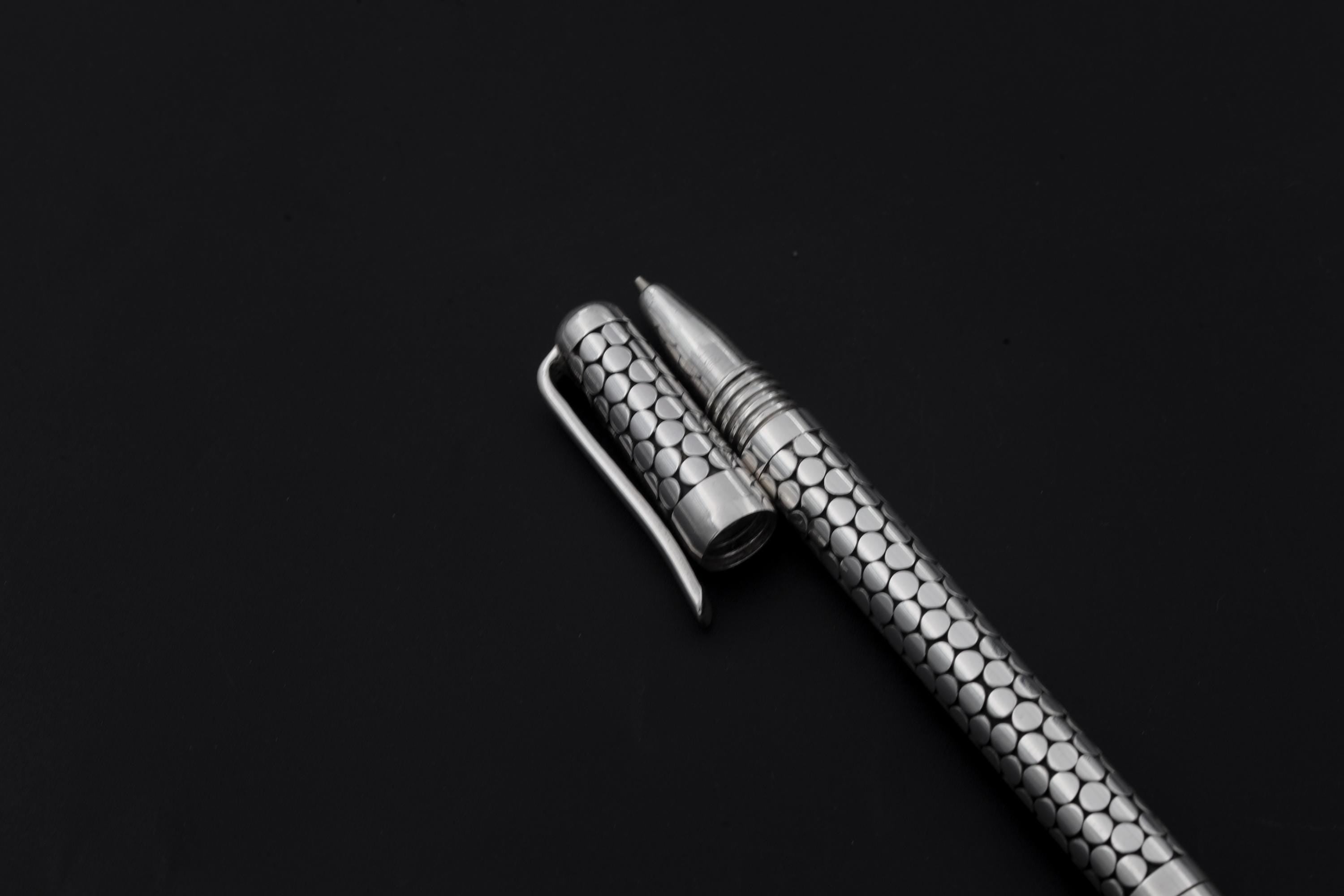 Sterling Silver Pen: Handmade Round Motif, High Shine Oxidized Detail, 13cm Luxury Writing Tool