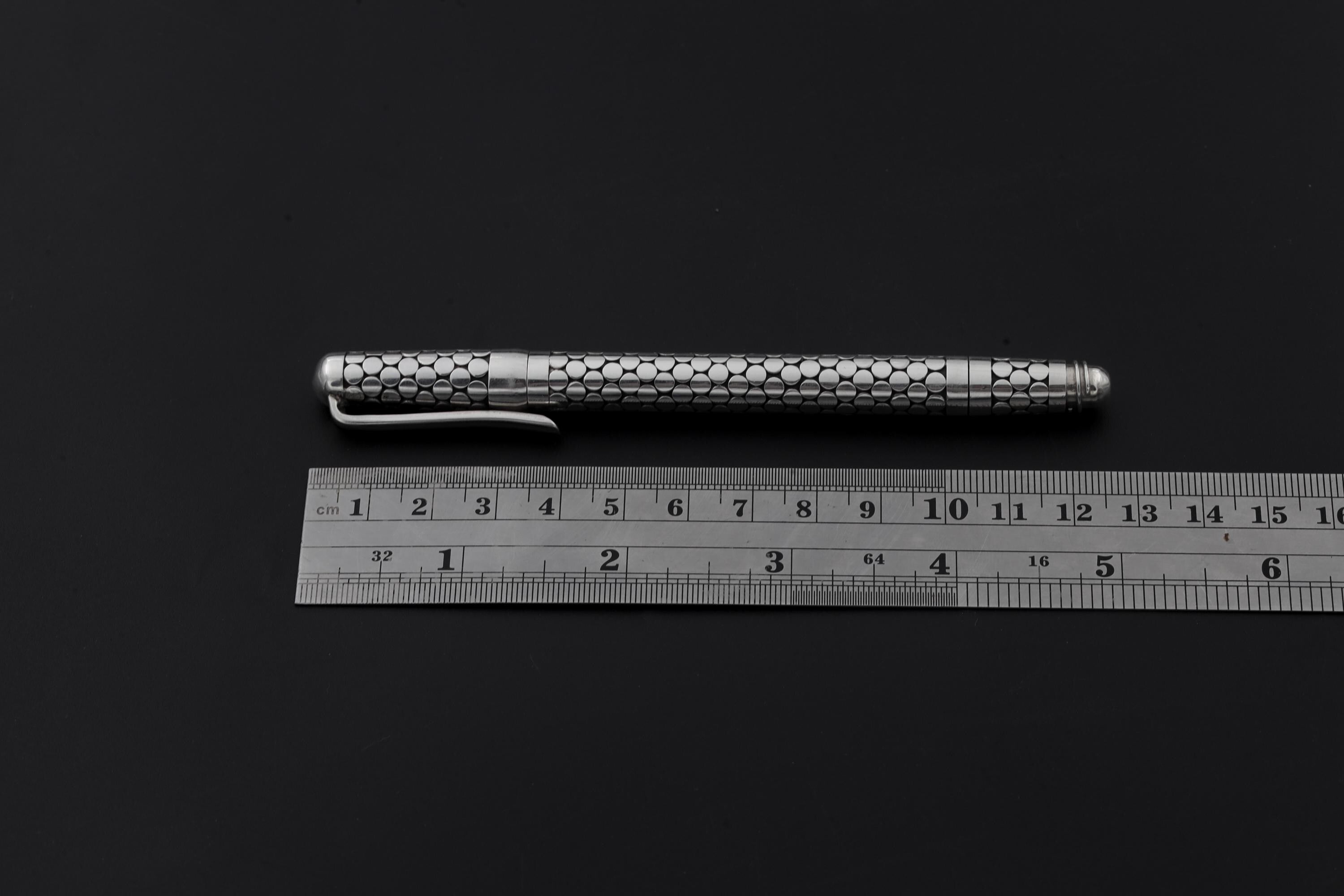 Sterling Silver Pen: Handmade Round Motif, High Shine Oxidized Detail, 13cm Luxury Writing Tool