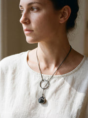 Raw Black Tourmaline Pendant Necklace, Oxidized 925 Silver, Adjustable Amulet