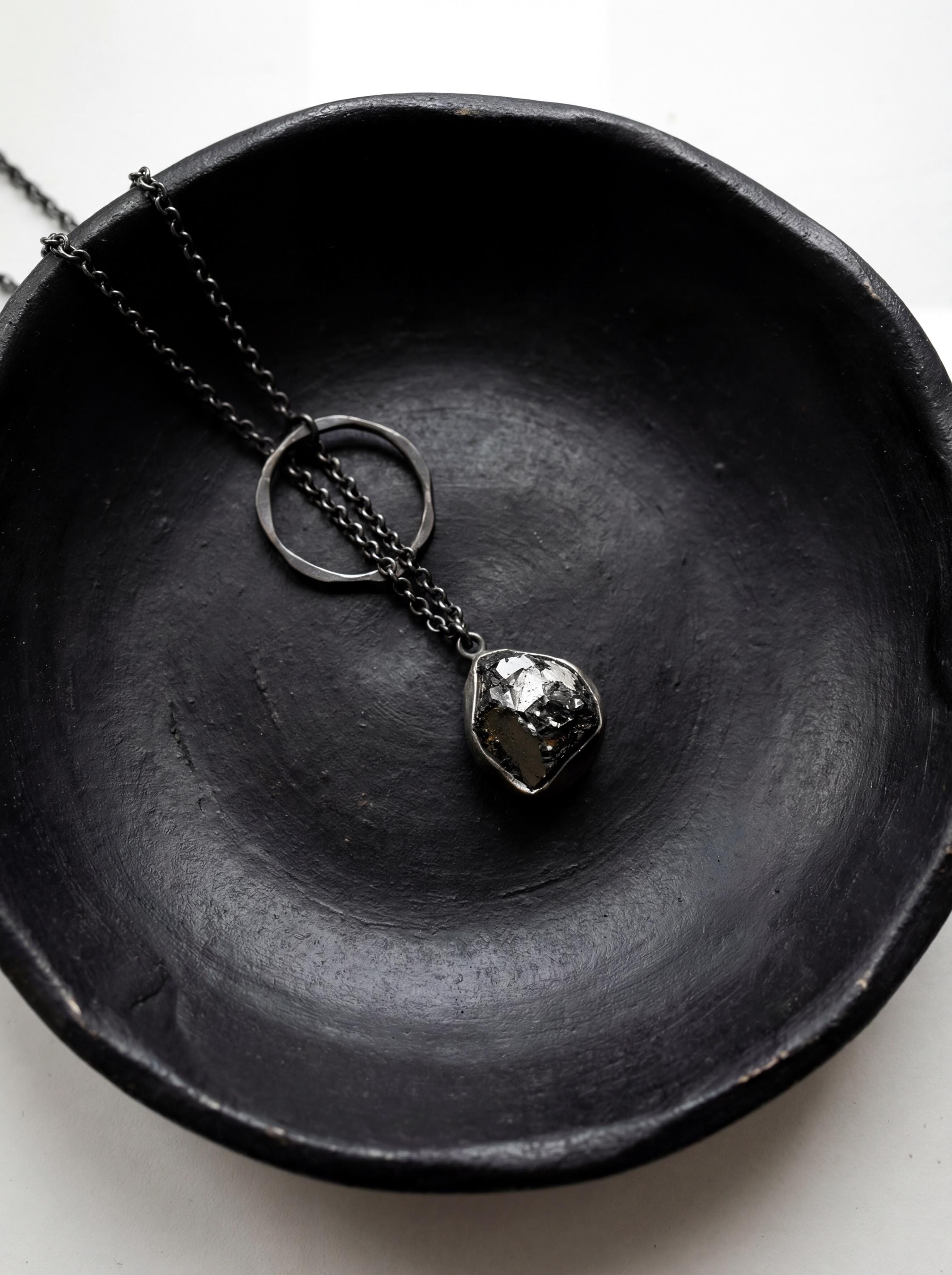 Raw Black Tourmaline Pendant Necklace, Oxidized 925 Silver, Adjustable Amulet