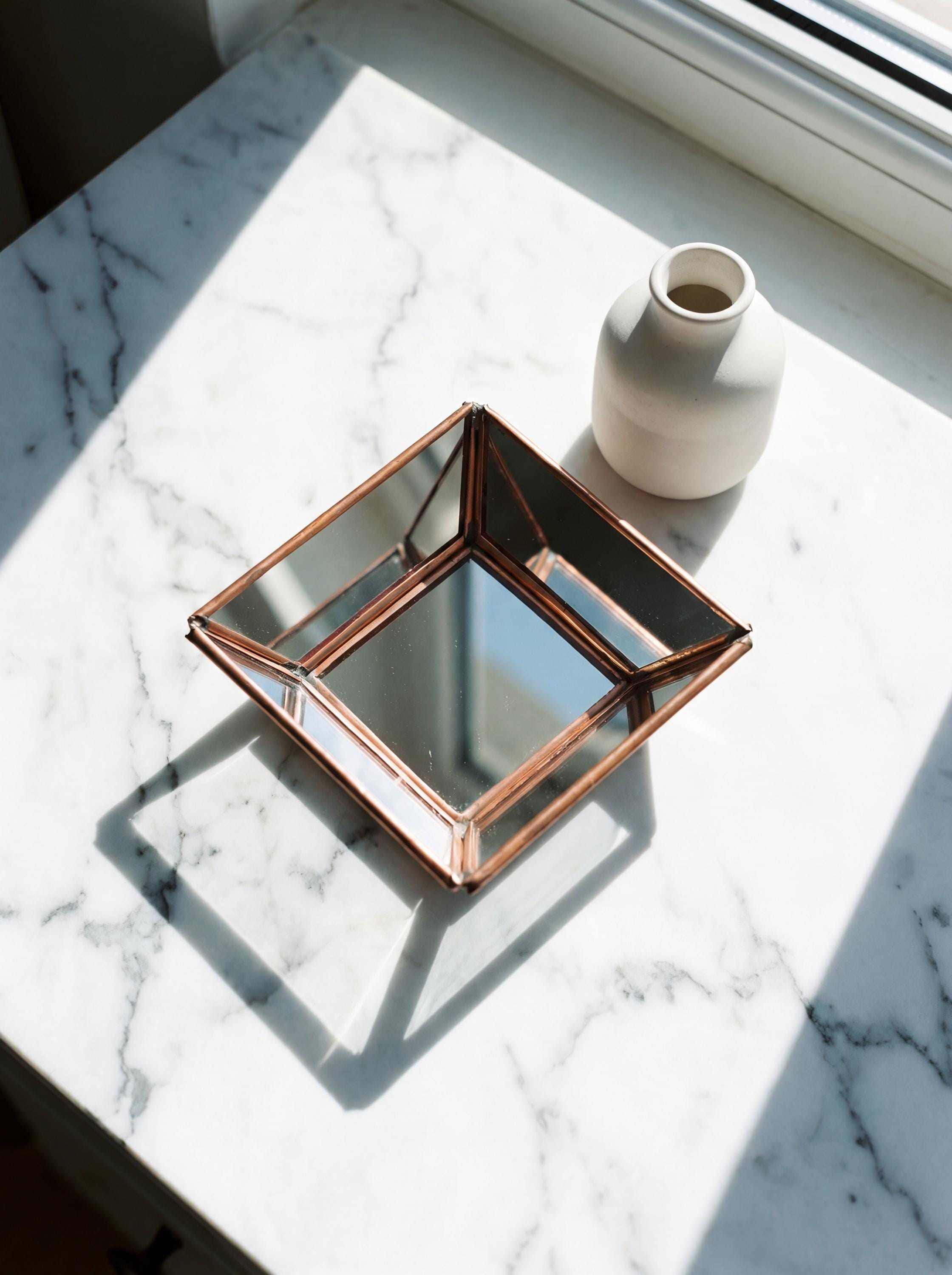 Handmade Copper Square Mirror, Geometric Mirror Glass Decor, Wall or Shelf Accent, Bohemian Minimalist Gift