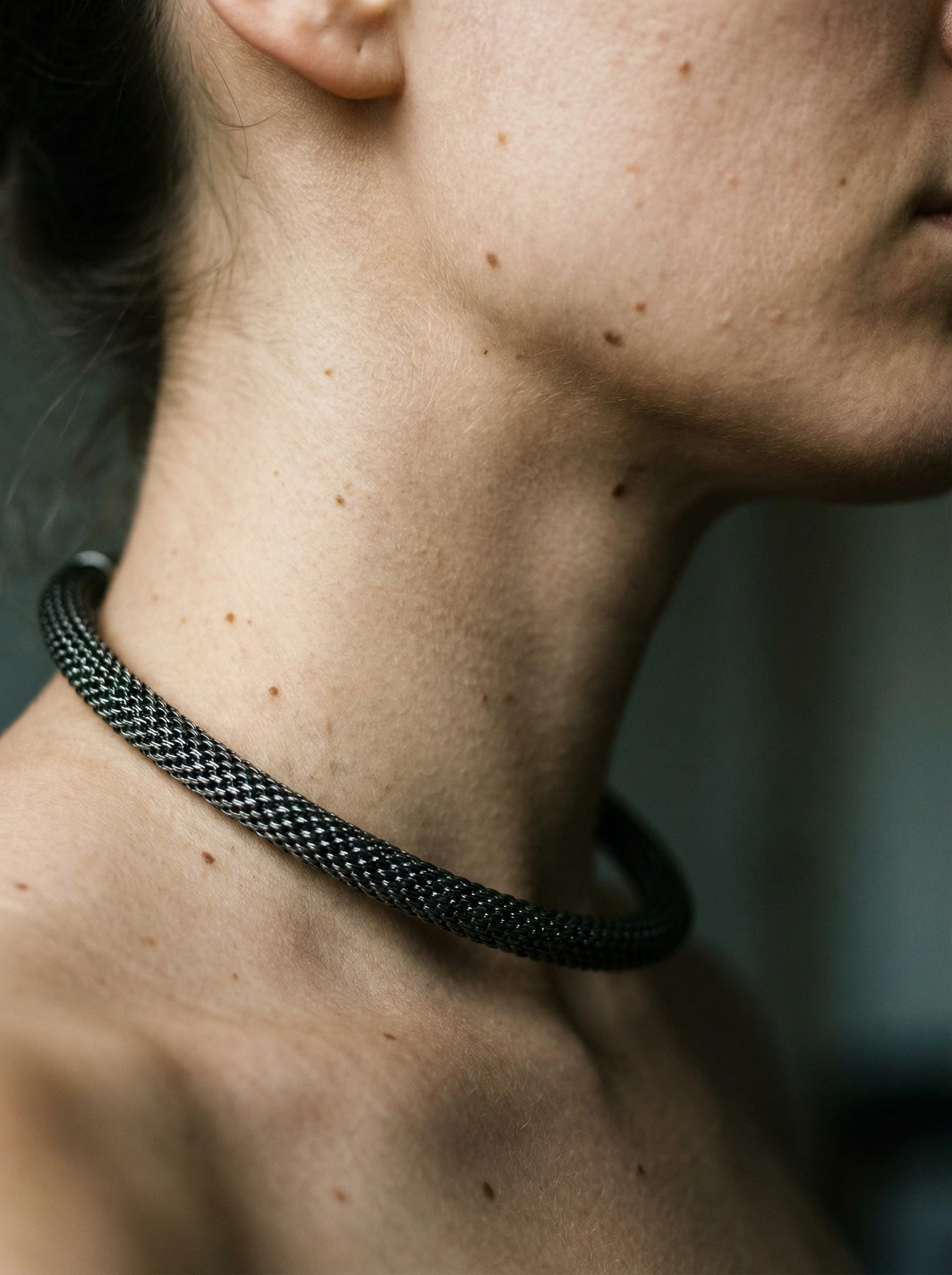 Sterling Silver Mesh Choker Oxidized Silver Collar Minimalist Statement Necklace Handmade Modern Jewelry