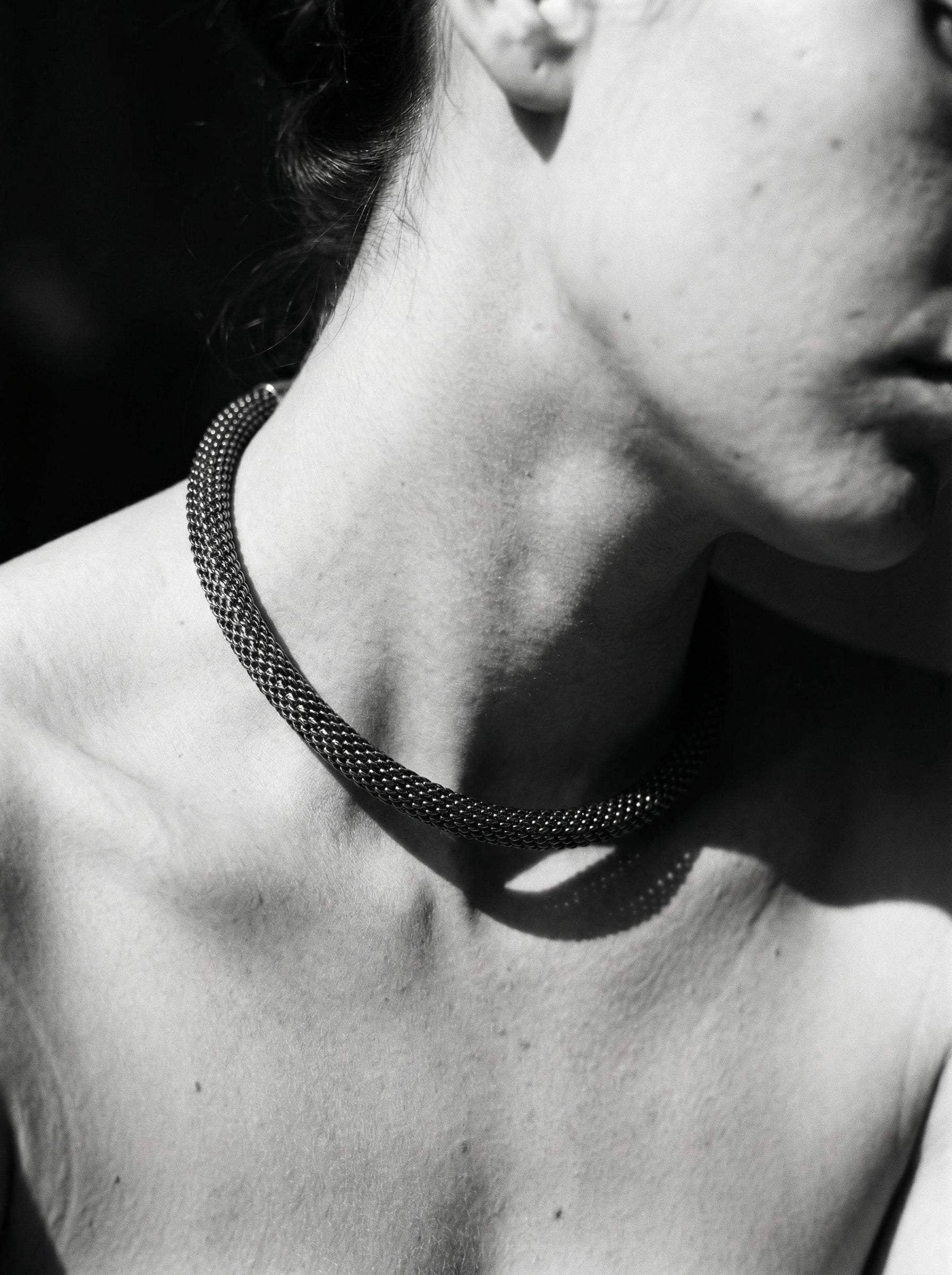 Sterling Silver Mesh Choker Oxidized Silver Collar Minimalist Statement Necklace Handmade Modern Jewelry