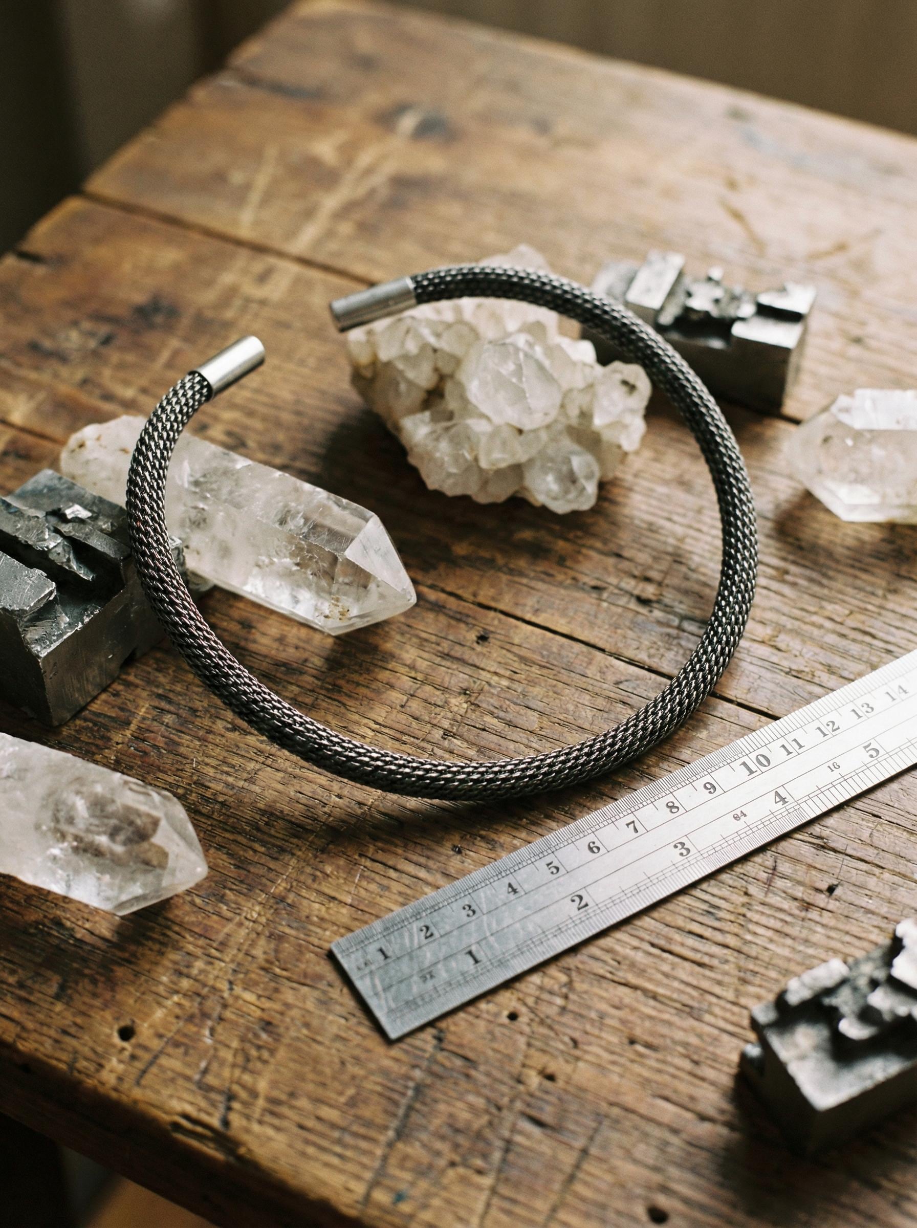 Sterling Silver Mesh Choker Oxidized Silver Collar Minimalist Statement Necklace Handmade Modern Jewelry