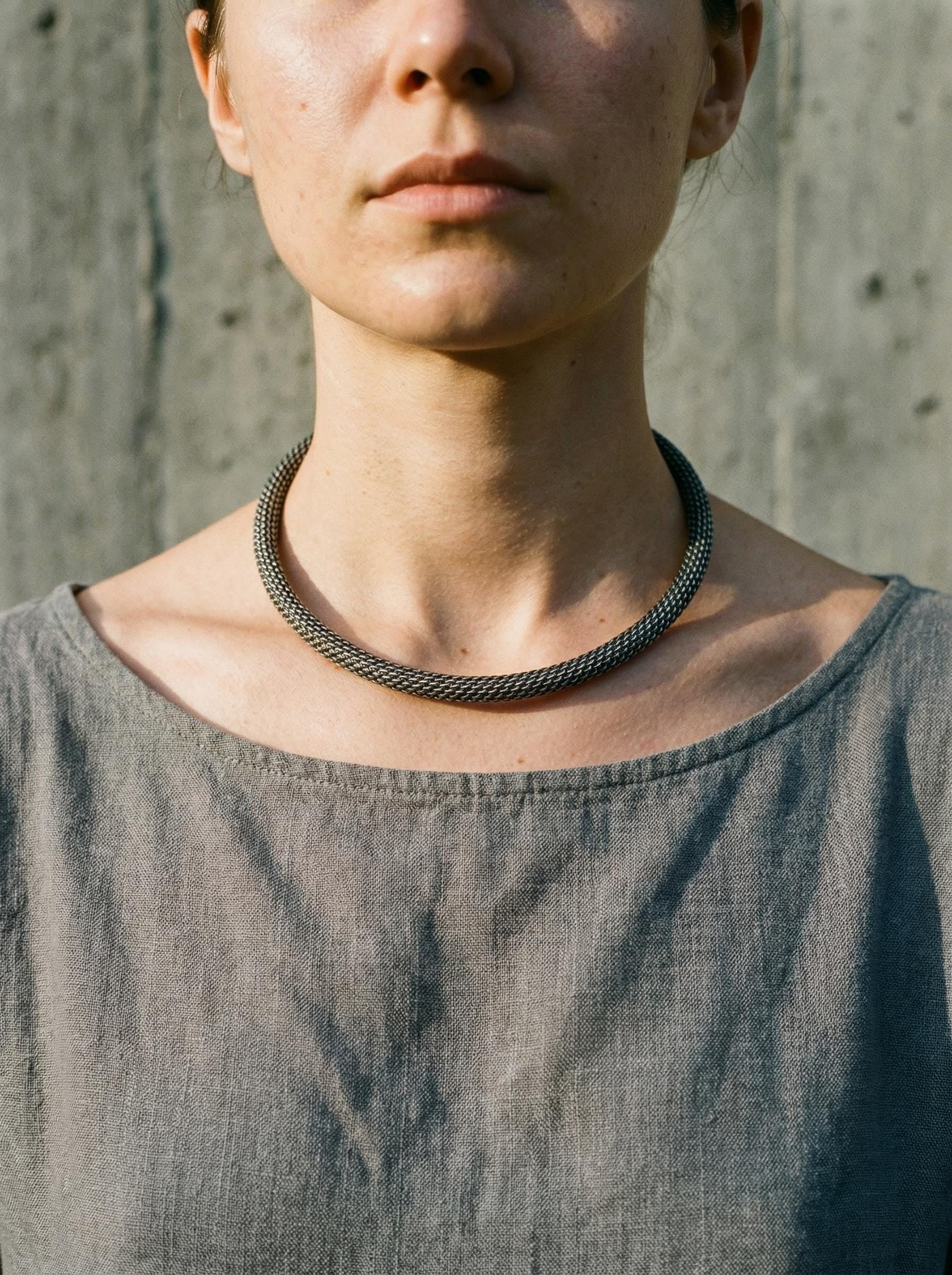 Sterling Silver Mesh Choker Oxidized Silver Collar Minimalist Statement Necklace Handmade Modern Jewelry