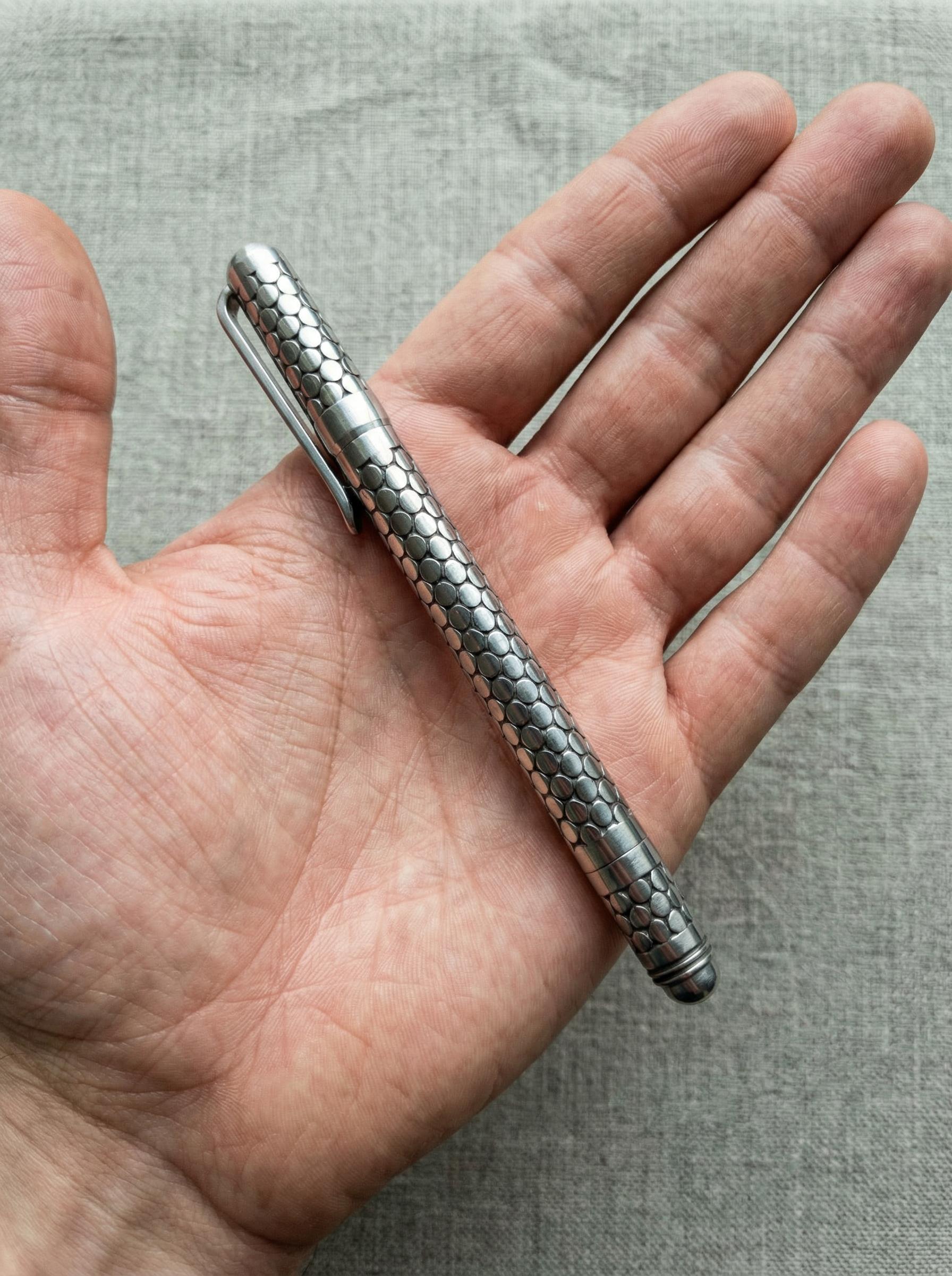 Sterling Silver Pen: Handmade Round Motif, High Shine Oxidized Detail, 13cm Luxury Writing Tool