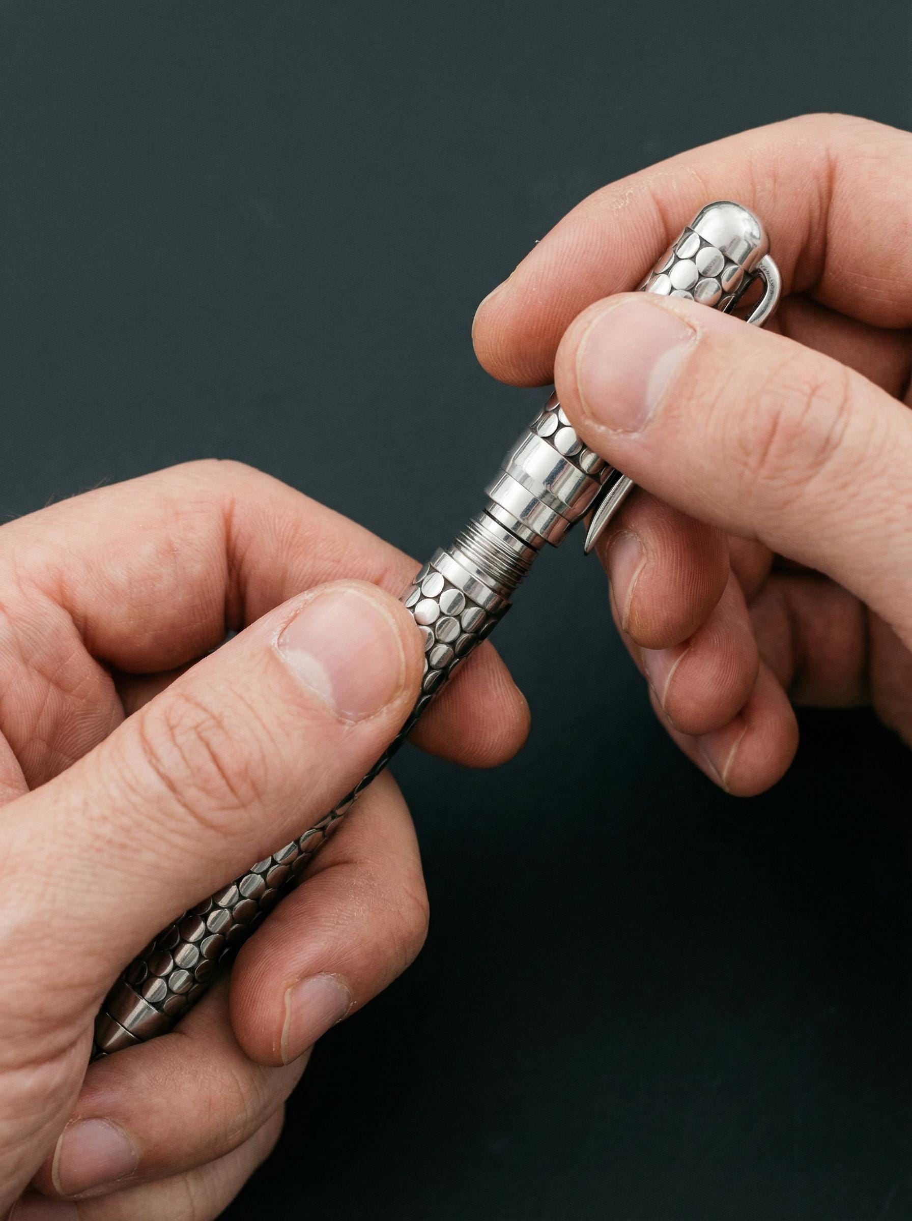 Sterling Silver Pen: Handmade Round Motif, High Shine Oxidized Detail, 13cm Luxury Writing Tool