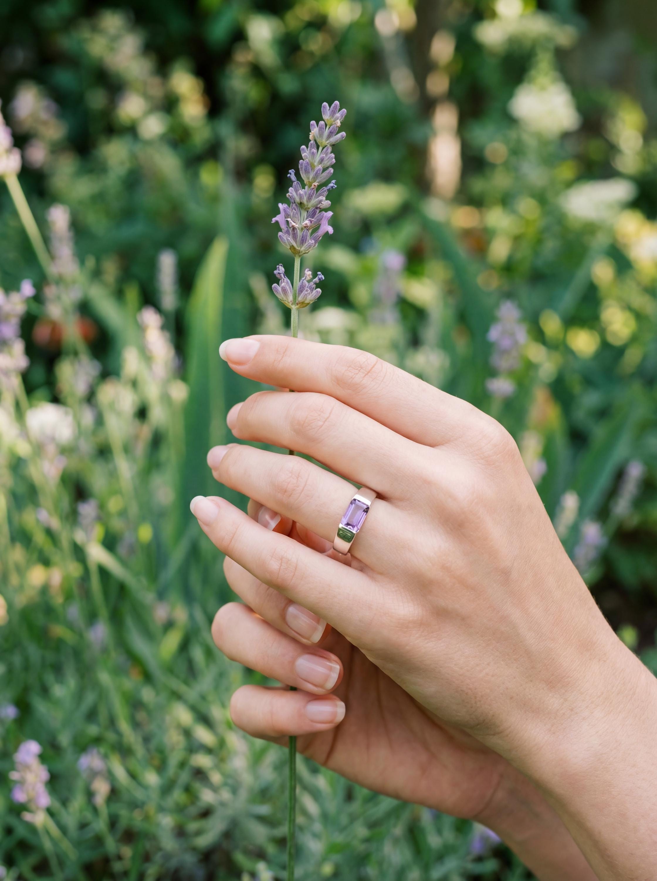 Amethyst Ring 925 Sterling Silver Octagon Faceted Violet Gemstone High Shine Geometric Crown Chakra Jewelry Size 6US