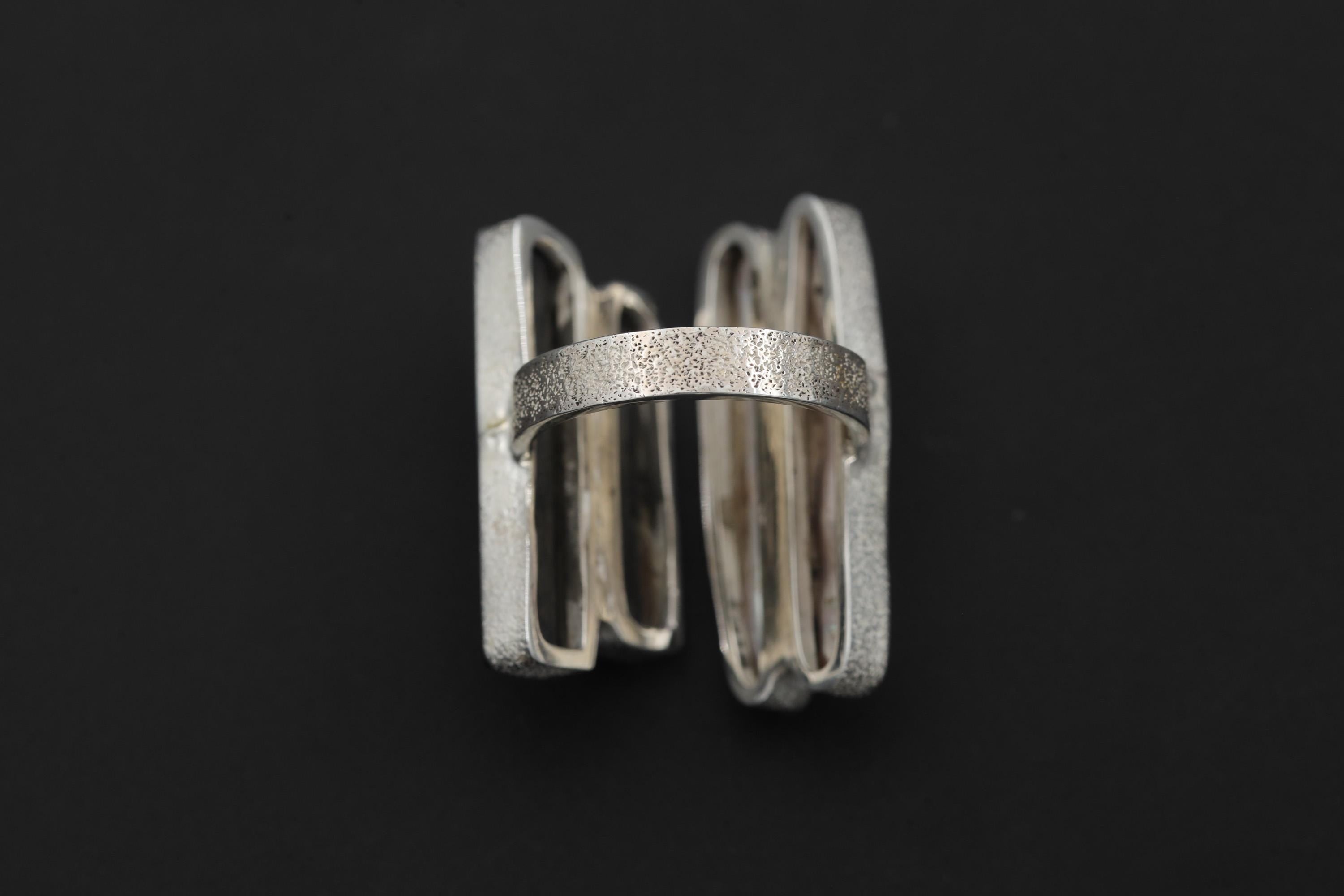 Pearl Black Tourmaline Ring 925 Sterling Silver Adjustable Organic Textured Band Heart Root Chakra Gif