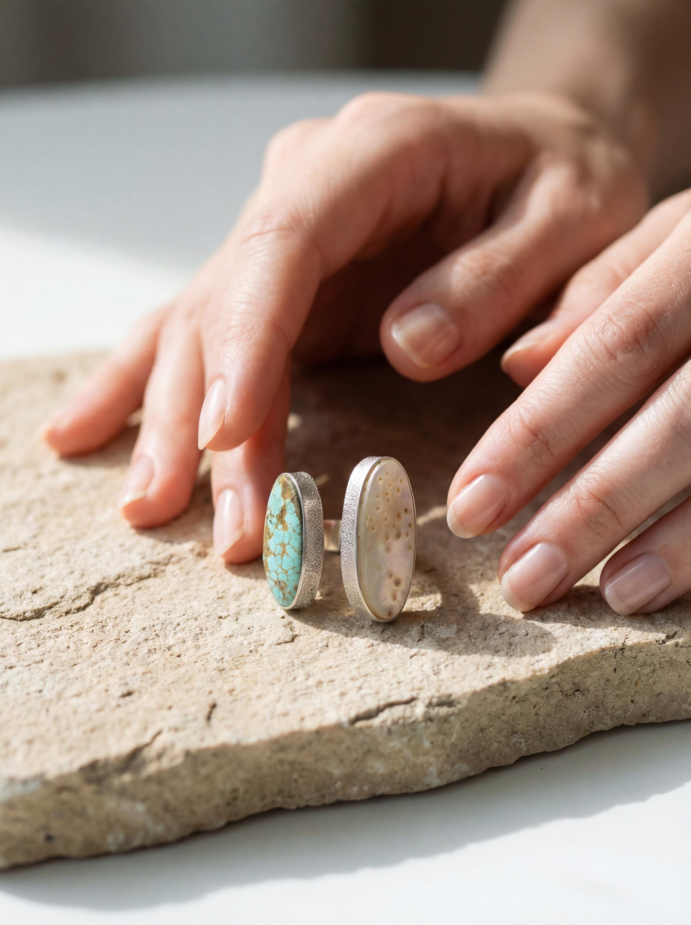 Mother of Pearl Turquoise Dual Stone Ring 925 Sterling Silver Adjustable Open Band Organic Texture Jewelry