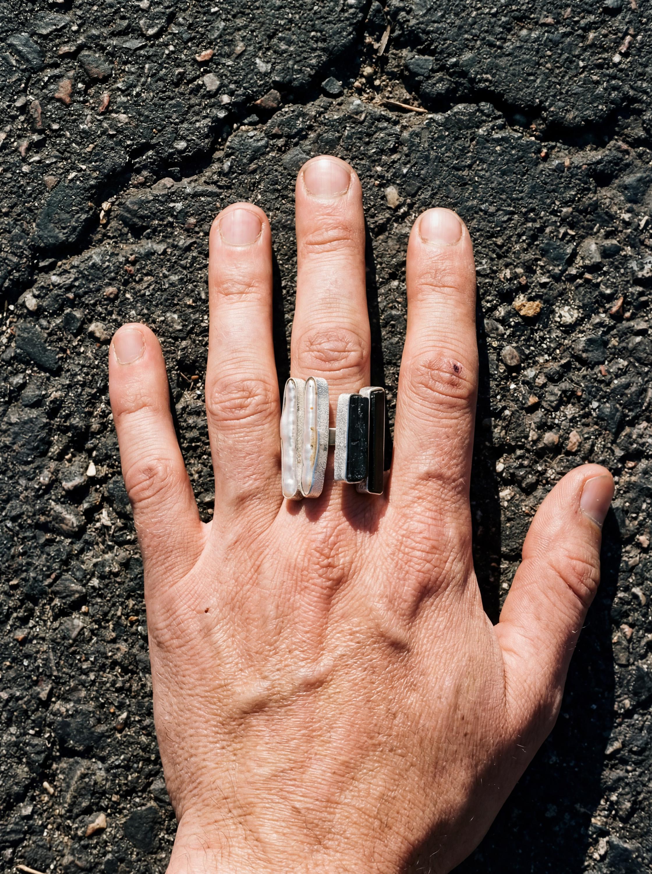Pearl Black Tourmaline Ring 925 Sterling Silver Adjustable Organic Textured Band Heart Root Chakra Gif