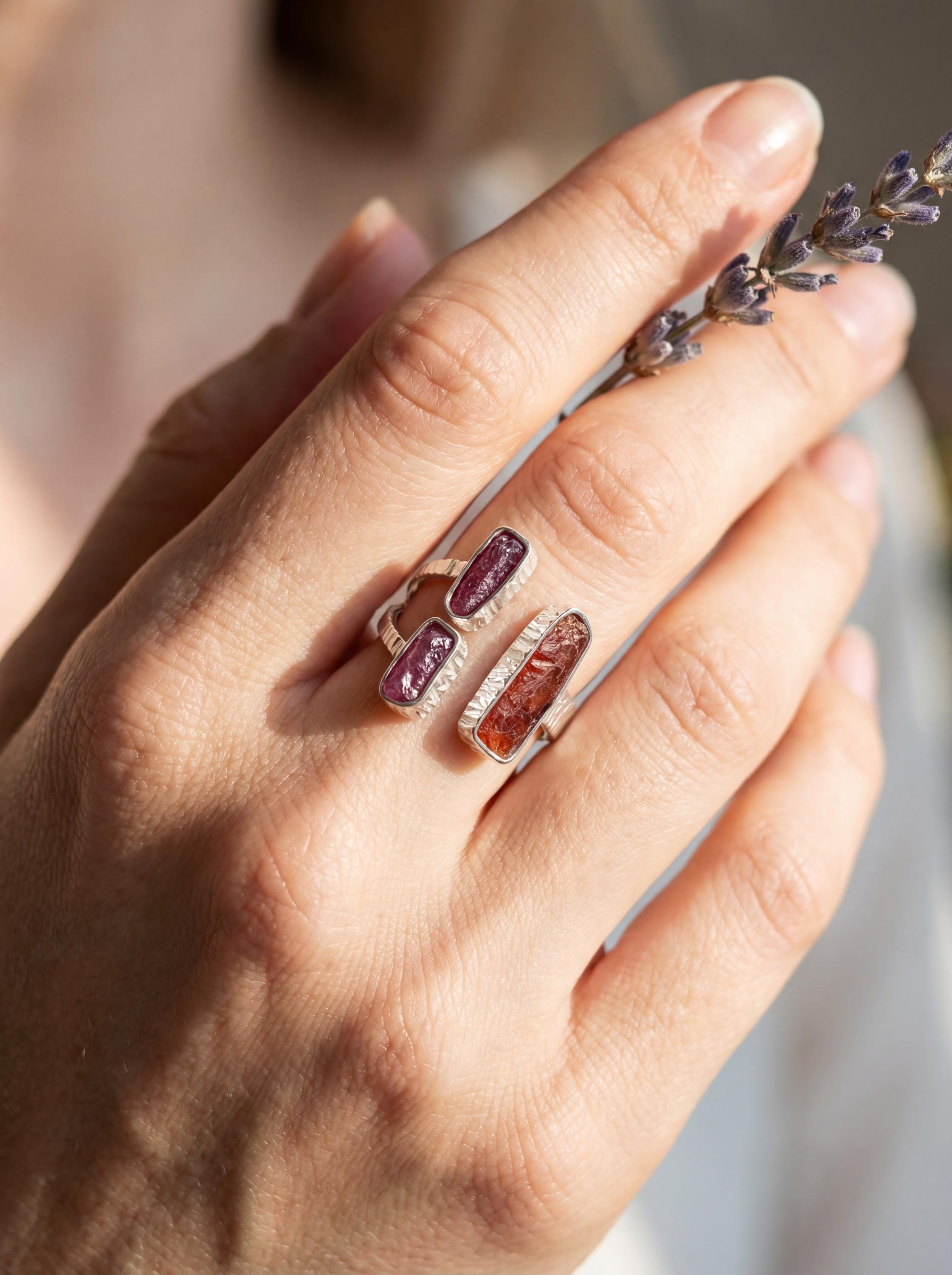 Red Kyanite Ruby Ring 925 Silver Adjustable Open Multi Stone Statement Jewelry