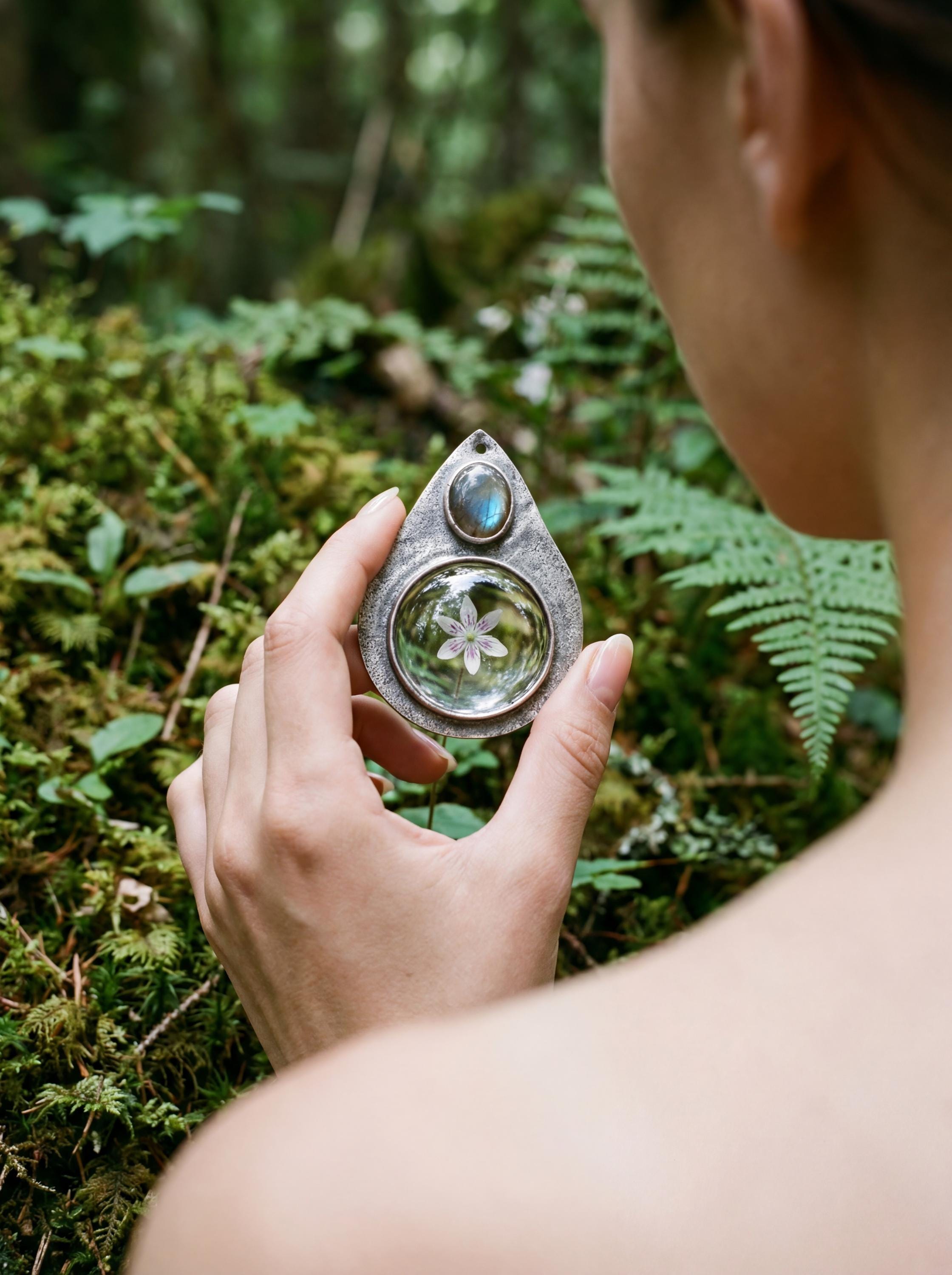 Labradorite Magnifying Glass Pendant, 925 Silver Fire Starter, Artisan Jewelry