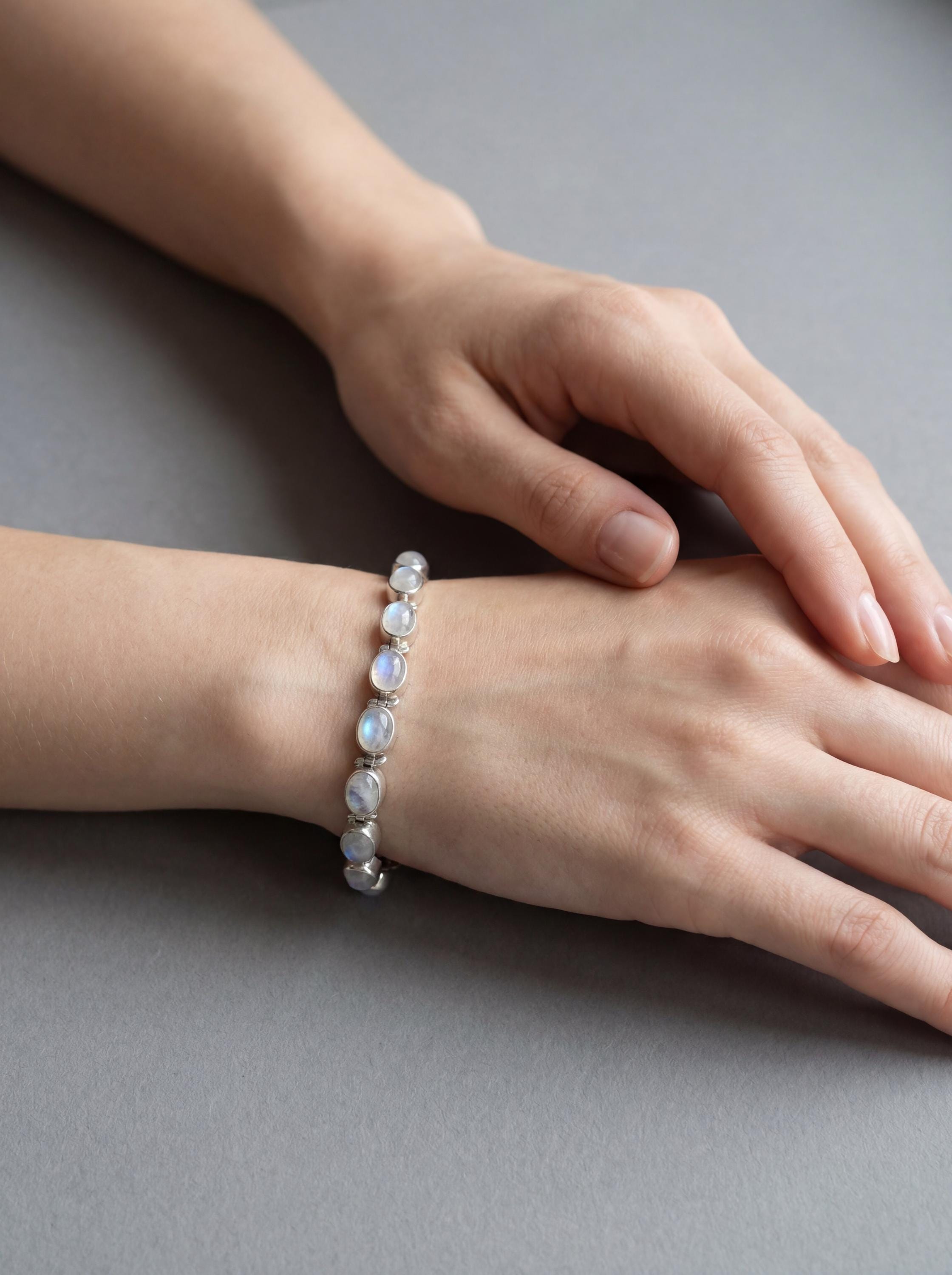 Oval Blue Moonstone Bracelet, 925 Sterling Silver Adjustable Jewelry