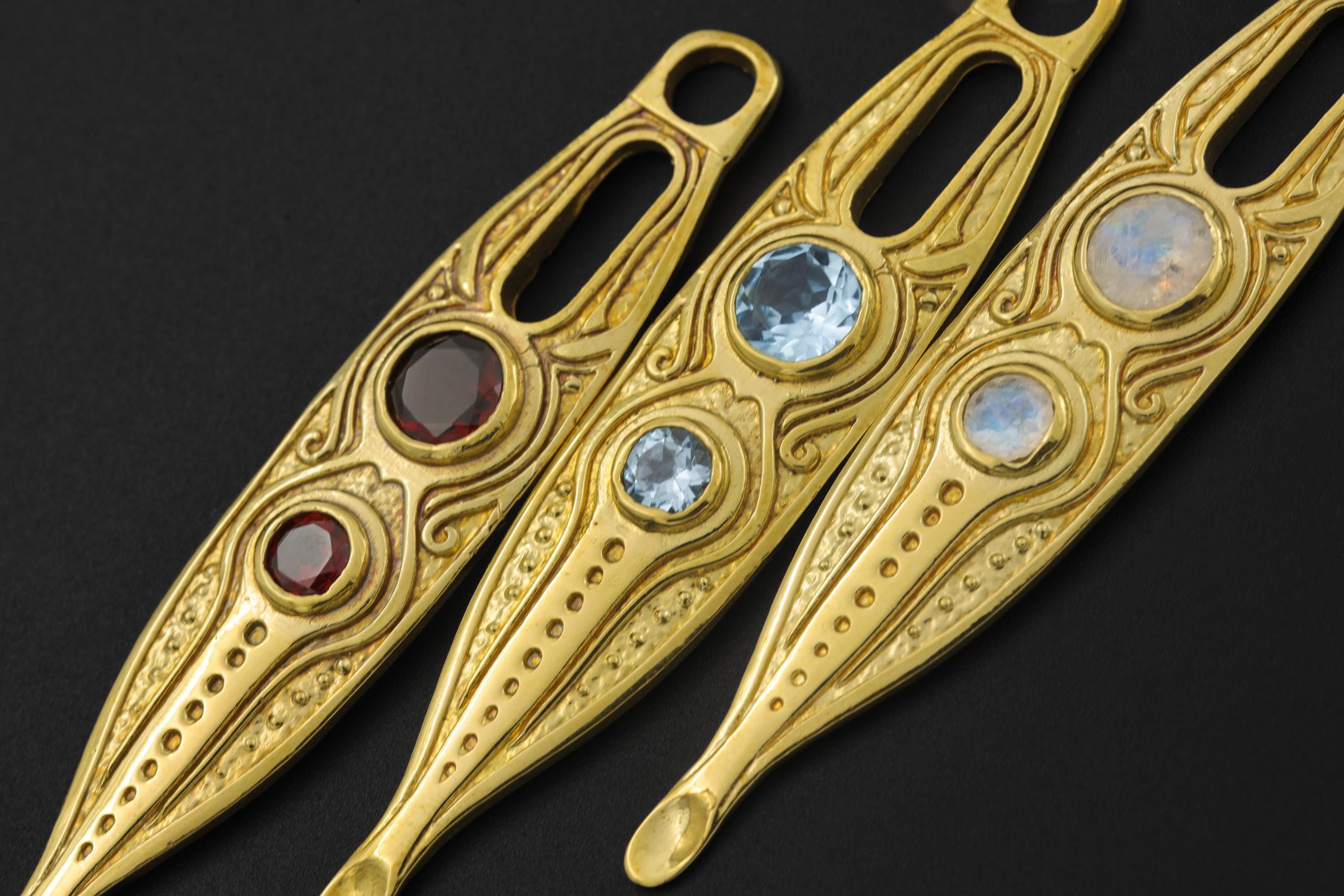 Blue Topaz Spoon Pendant 18k Gold Plated Brass Cast Ritual Spoon Necklace Throat Chakra December Gift
