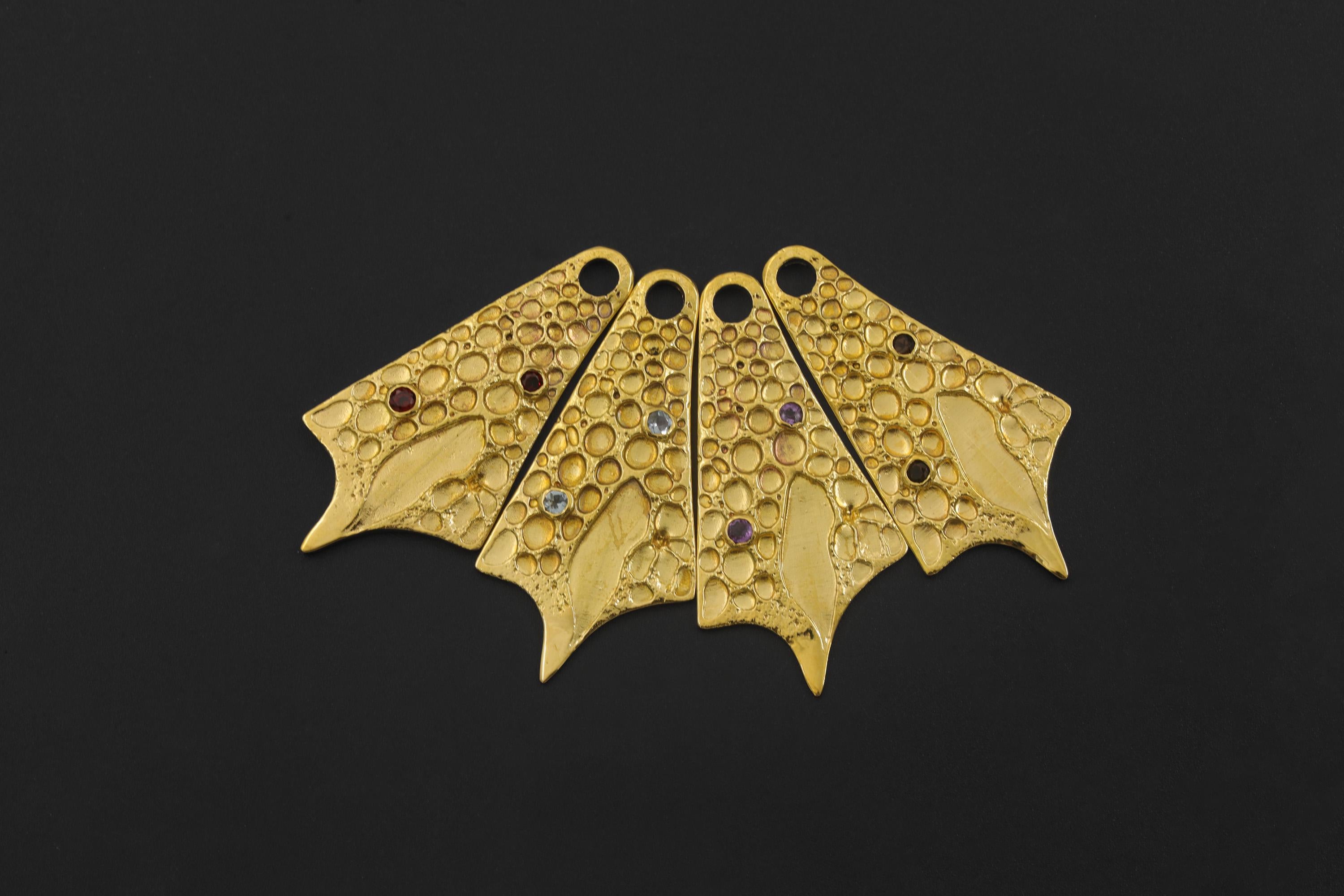 Handmade 18k Gold Plated Garnet Pendant, Abstract Sculptural Necklace