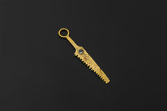 Cast Brass Cutter Spoon Pendant, Blue Topaz, 18k Gold Plated Talisman Necklace
