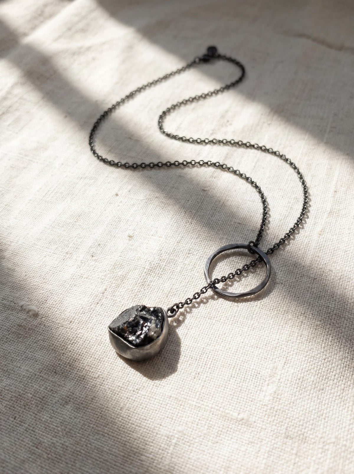 Raw Black Tourmaline Pendant Necklace, Oxidized 925 Silver, Adjustable Amulet