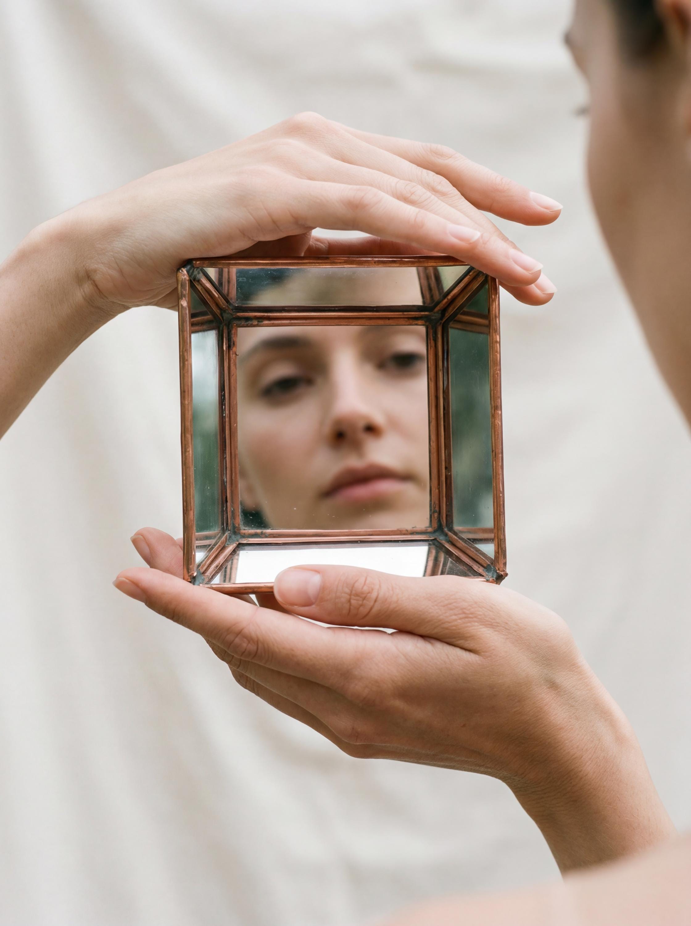 Unique Square Copper Mirror – Handcrafted Geometric Glass & Copper Wall Accent, Modern Minimalist Home Decor