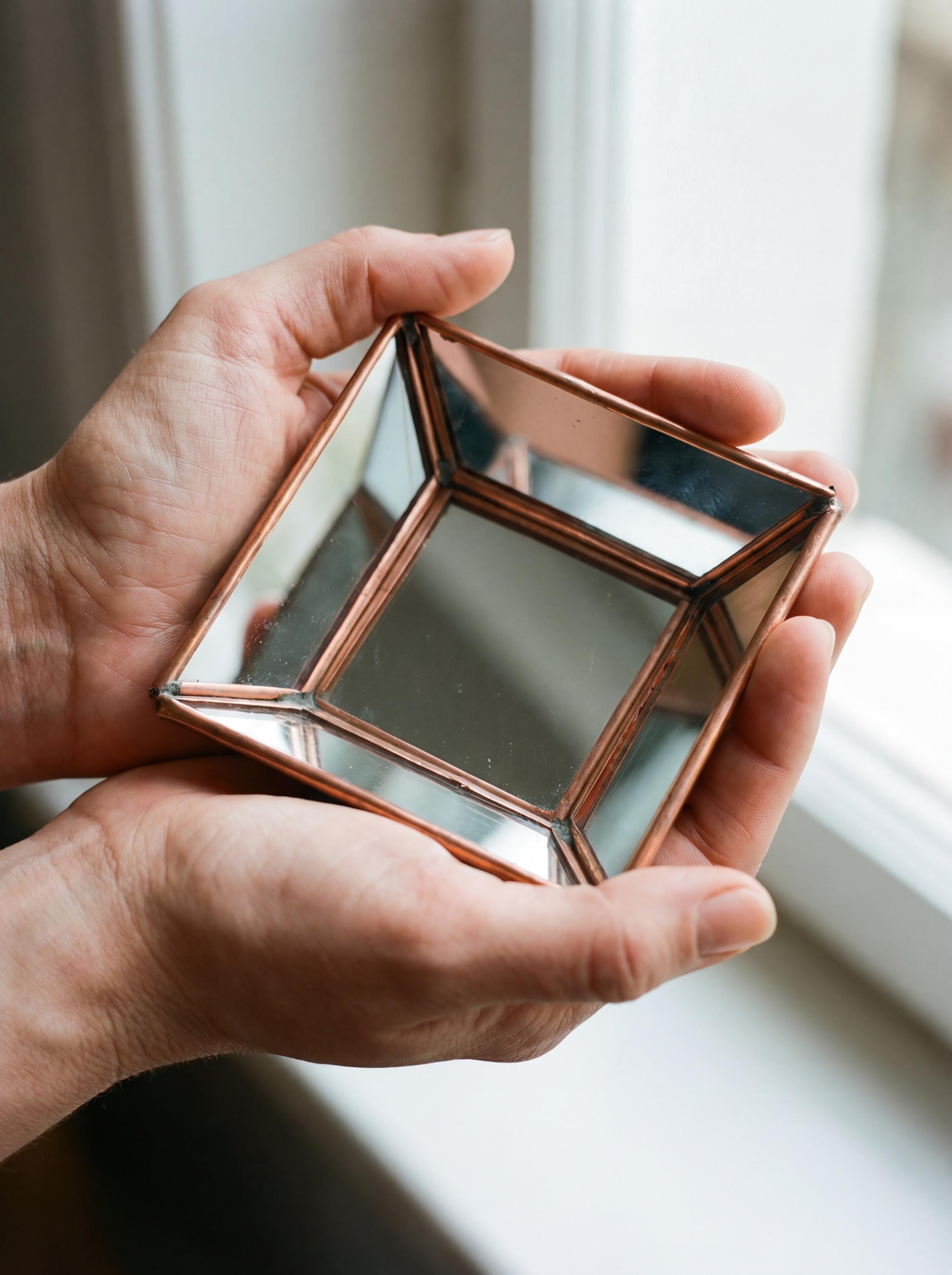 Handmade Copper Square Mirror, Geometric Mirror Glass Decor, Wall or Shelf Accent, Bohemian Minimalist Gift