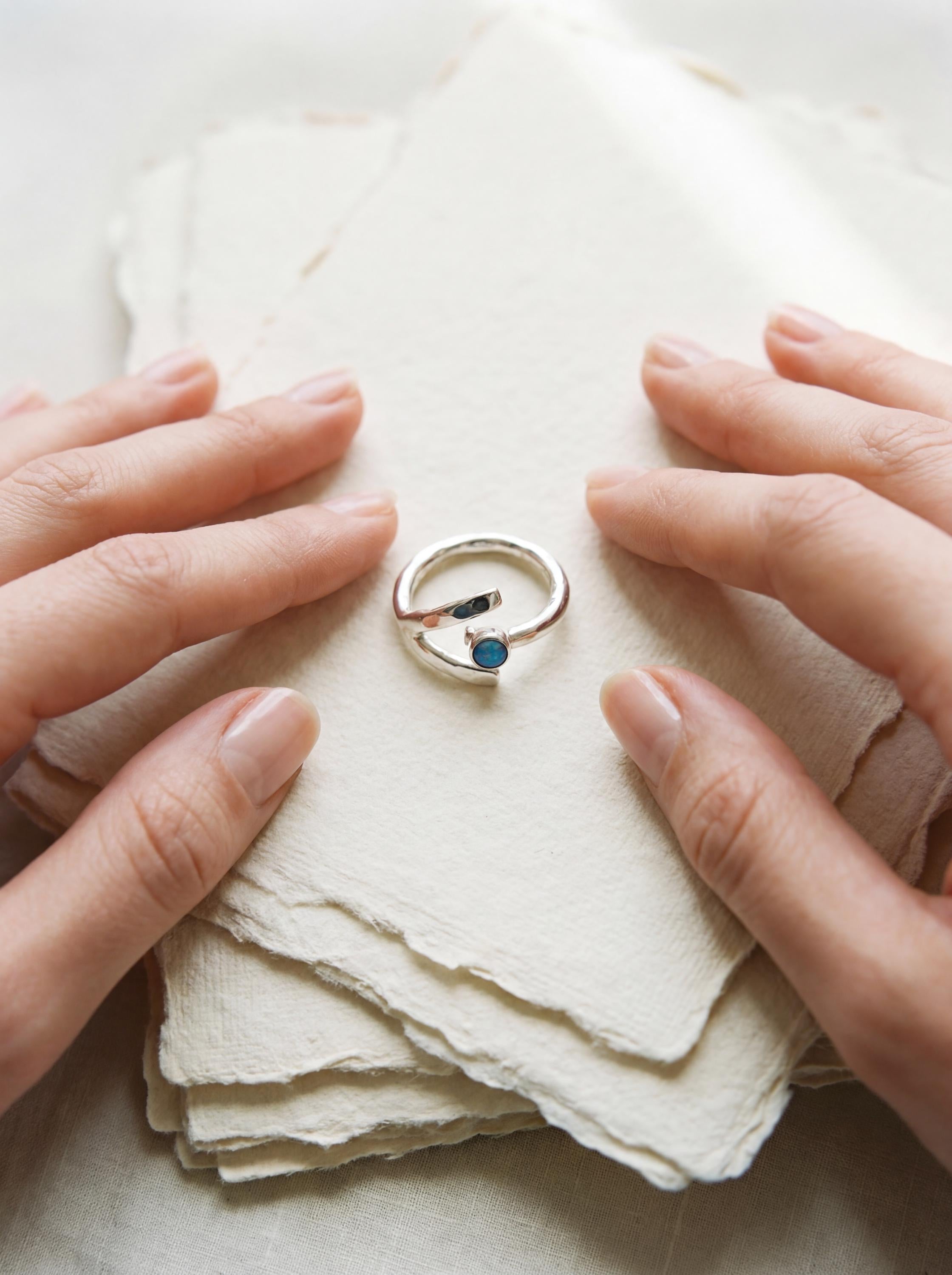 Dowsing Radiance: Rainbow Opal - Polished finish - Adjustable Sterling Silver Ring - Size 7-10 US
